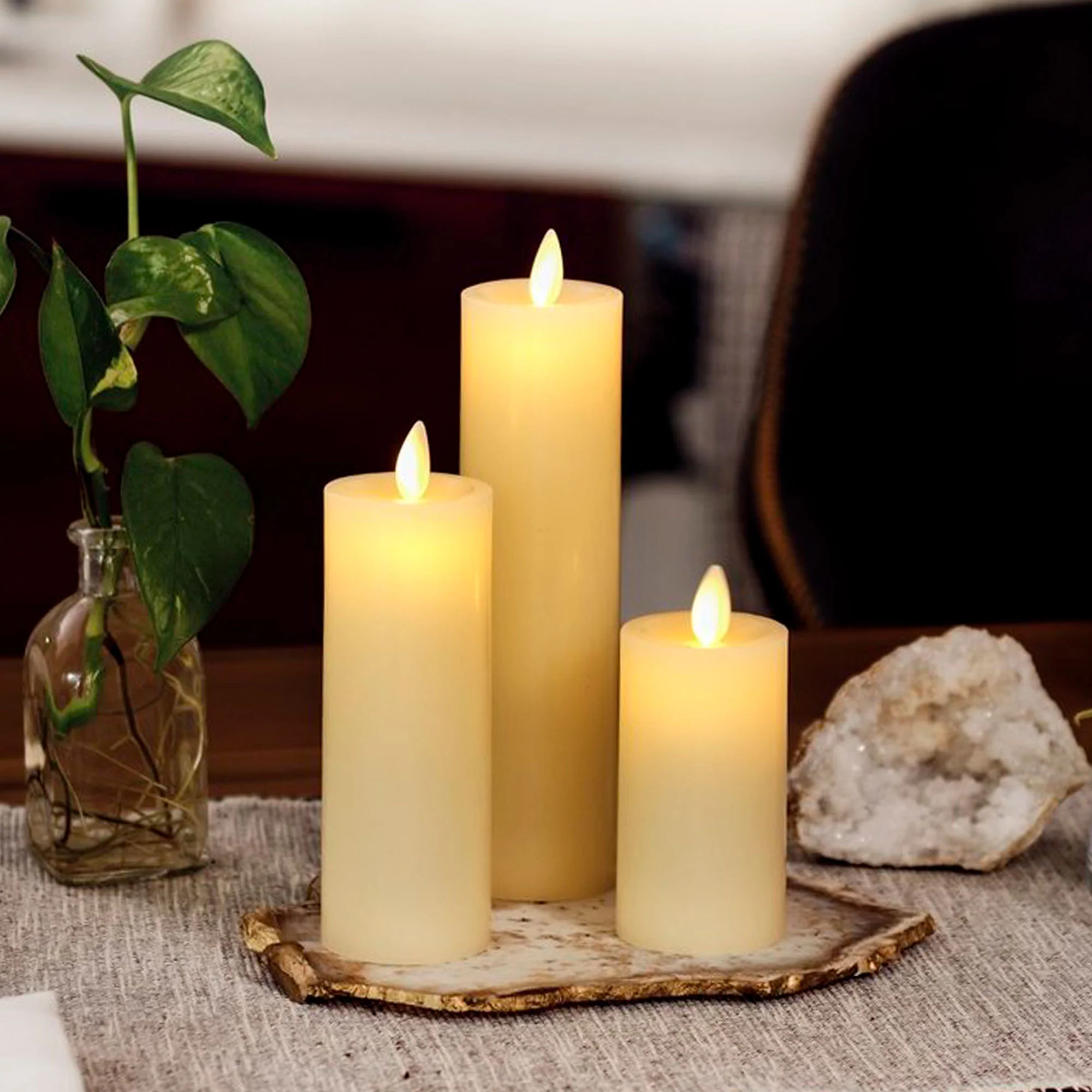 Ivory Flameless Candle Slim Pillar - Recessed Top - 2" Width - Image 7