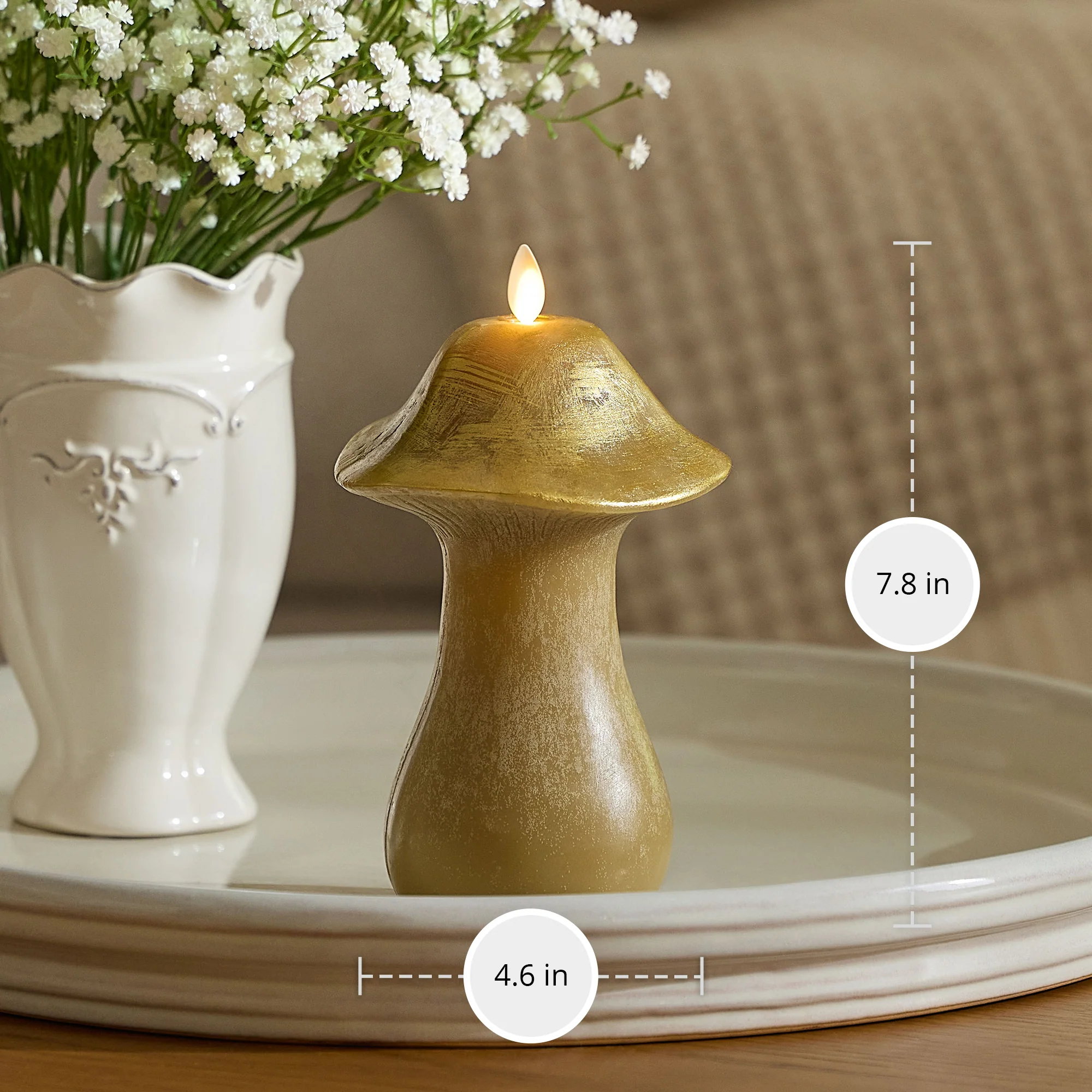 Khaki Large Mushroom Flameless Candle - Image 6