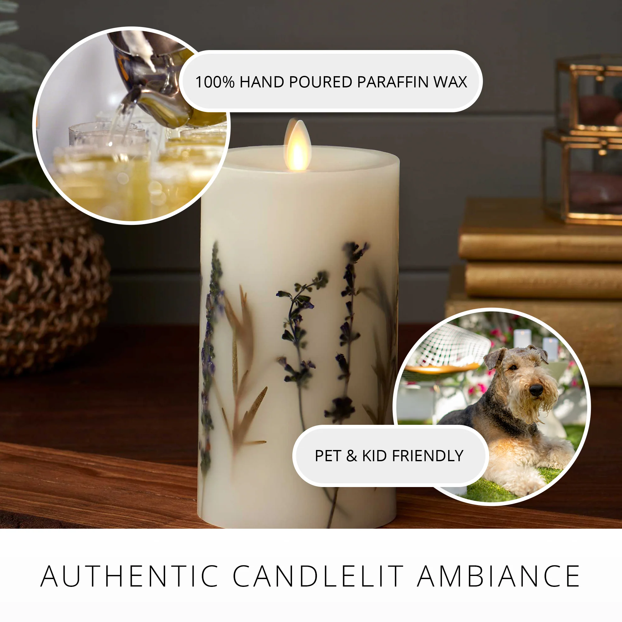 Flameless Embedded Lavender & Rosemary Candle Pillar - Recessed Top - Image 4