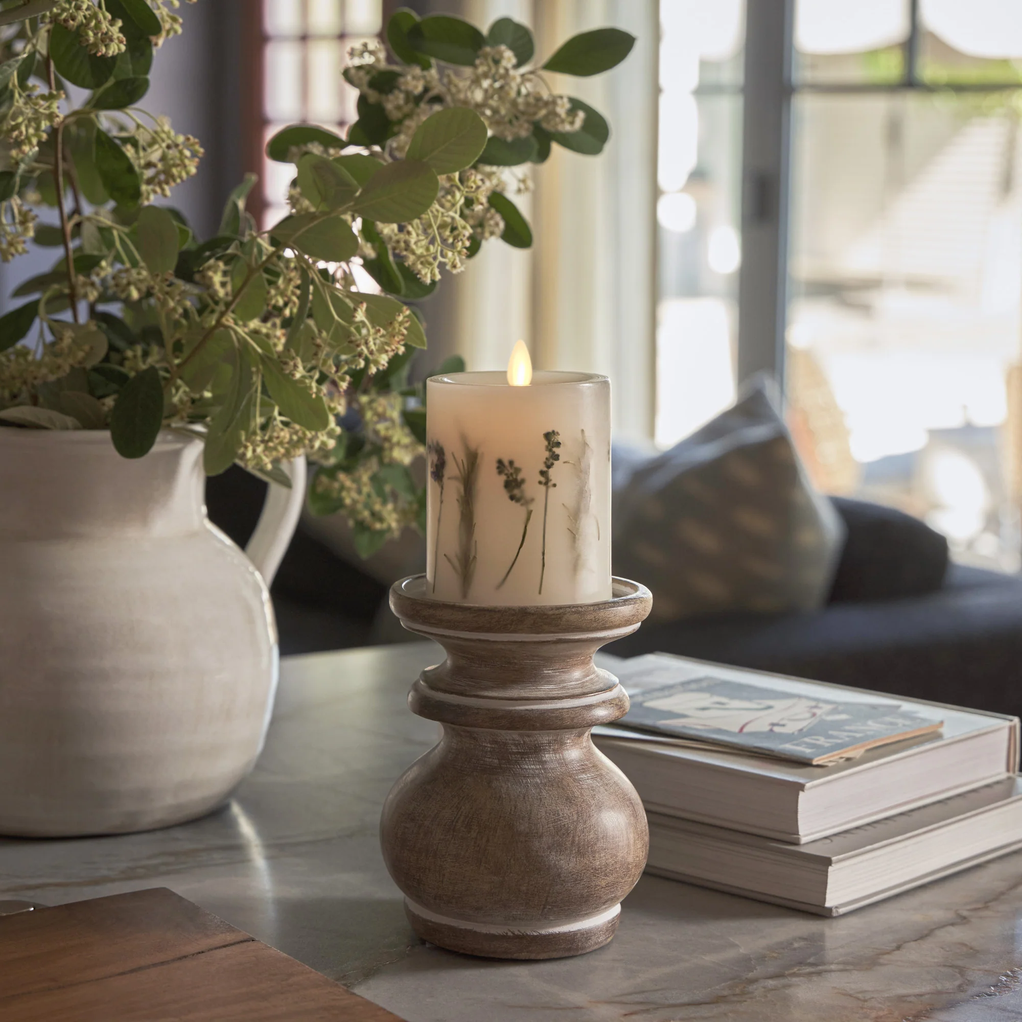 Flameless Embedded Lavender & Rosemary Candle Pillar - Recessed Top - Image 5