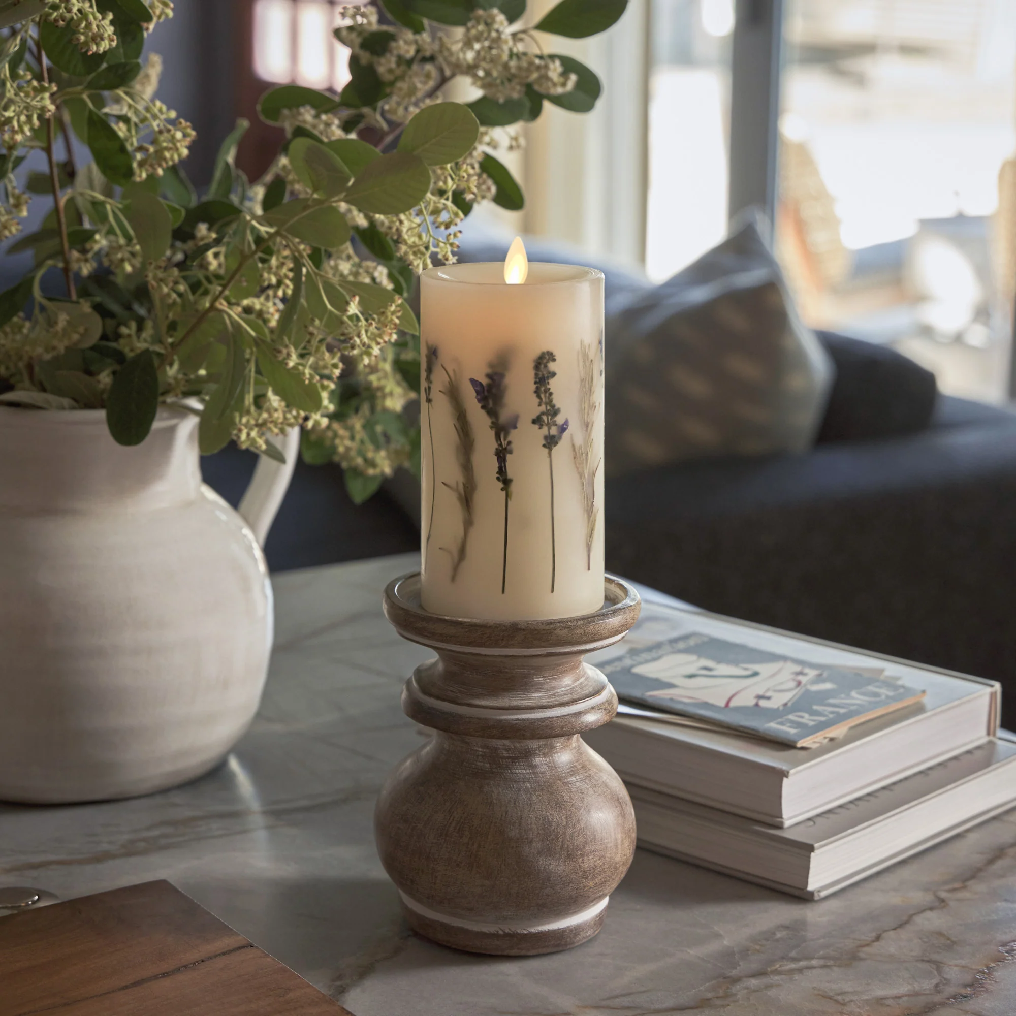 Flameless Embedded Lavender & Rosemary Candle Pillar - Recessed Top - Image 9
