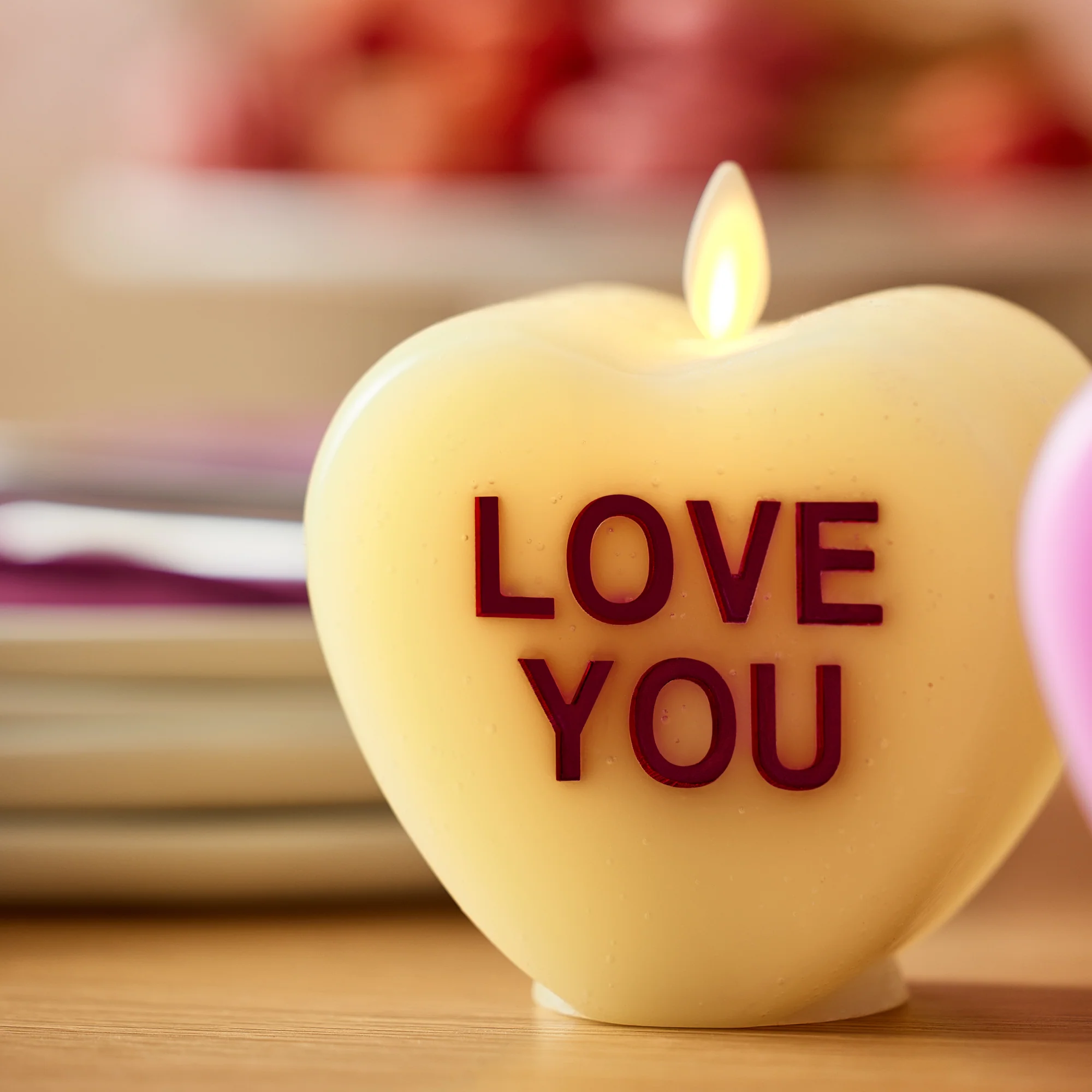 Lemon Chiffon Flameless Candle Candy Heart "LOVE YOU" - Image 4