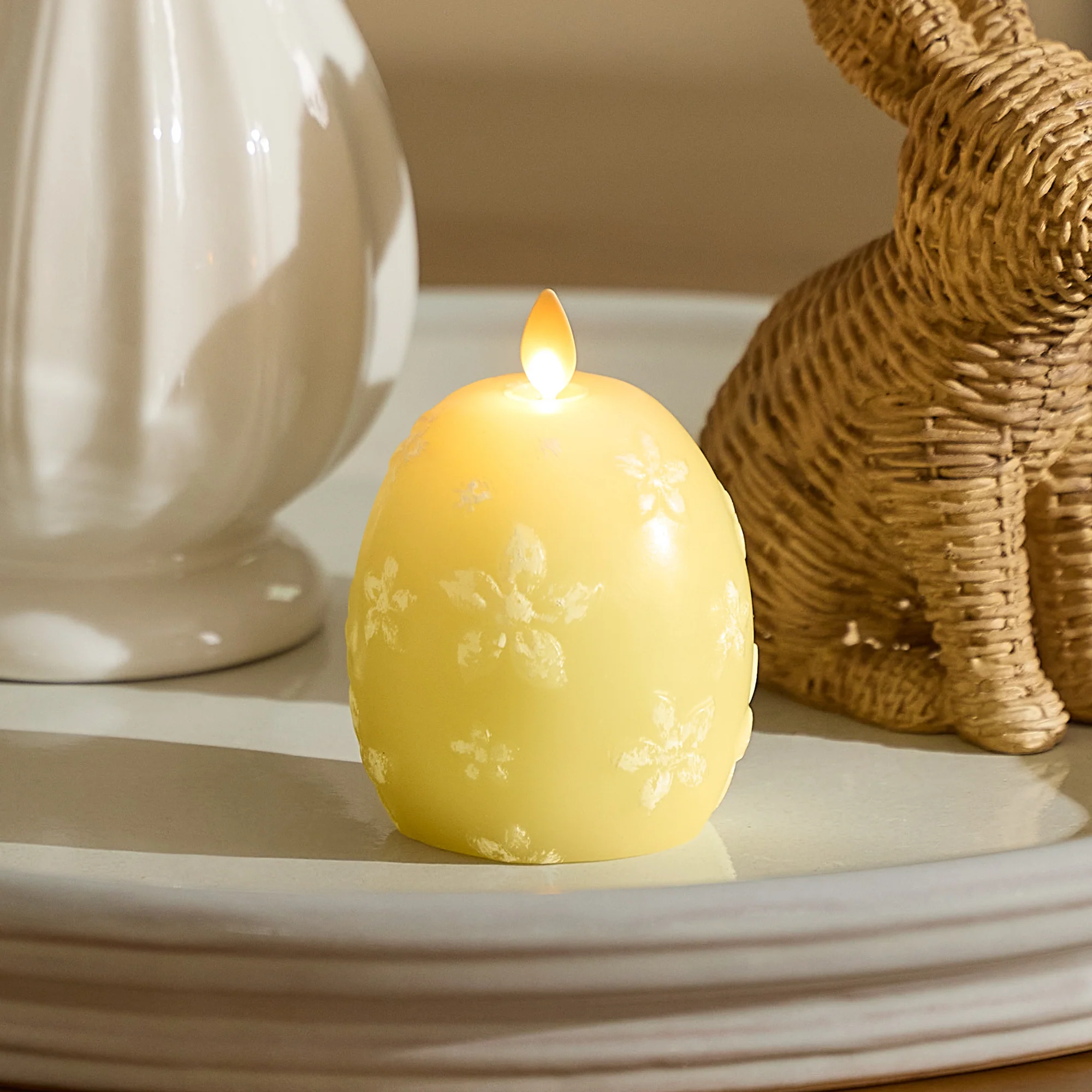 Lemon Chiffon Flameless Candle Floral Egg