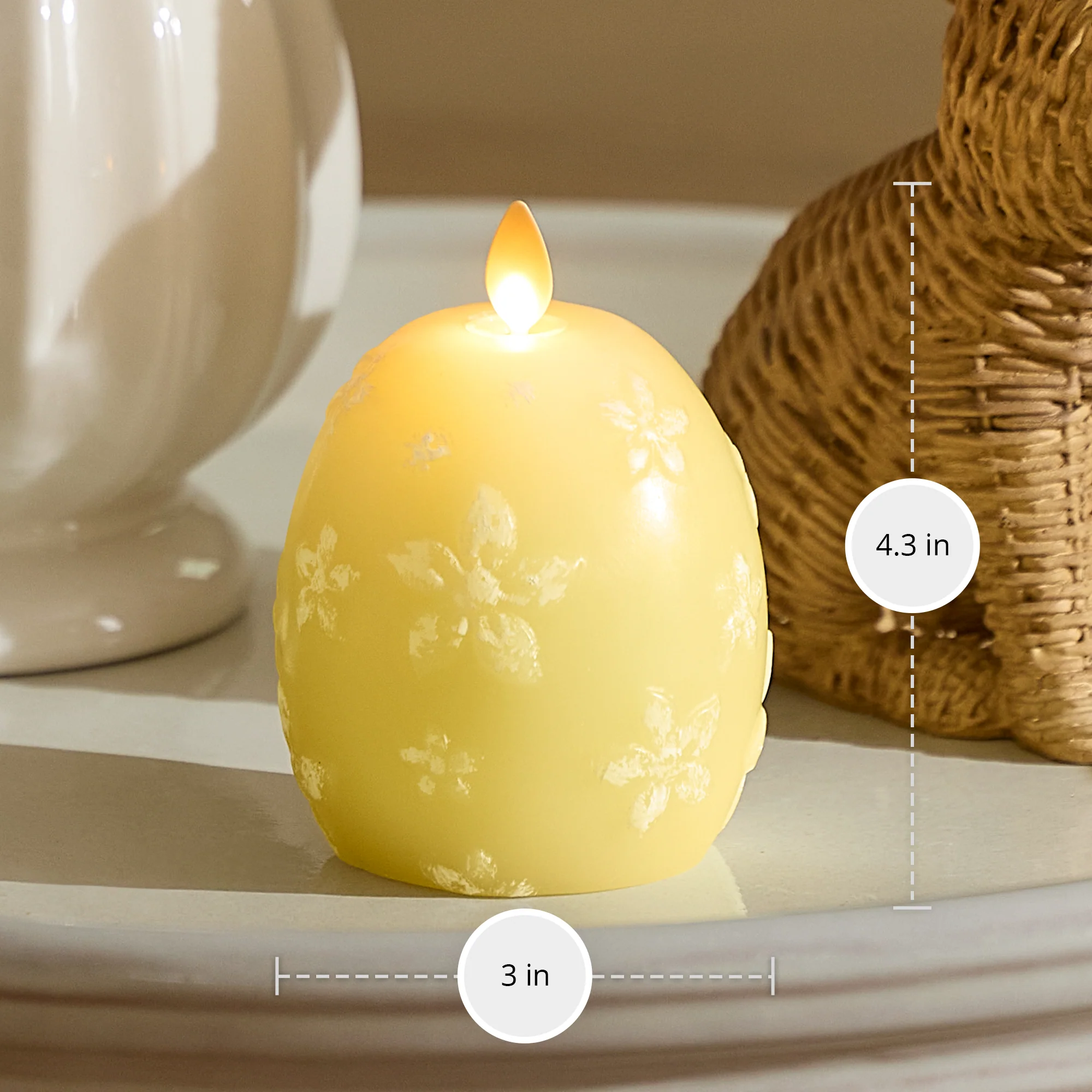 Lemon Chiffon Flameless Candle Floral Egg - Image 3