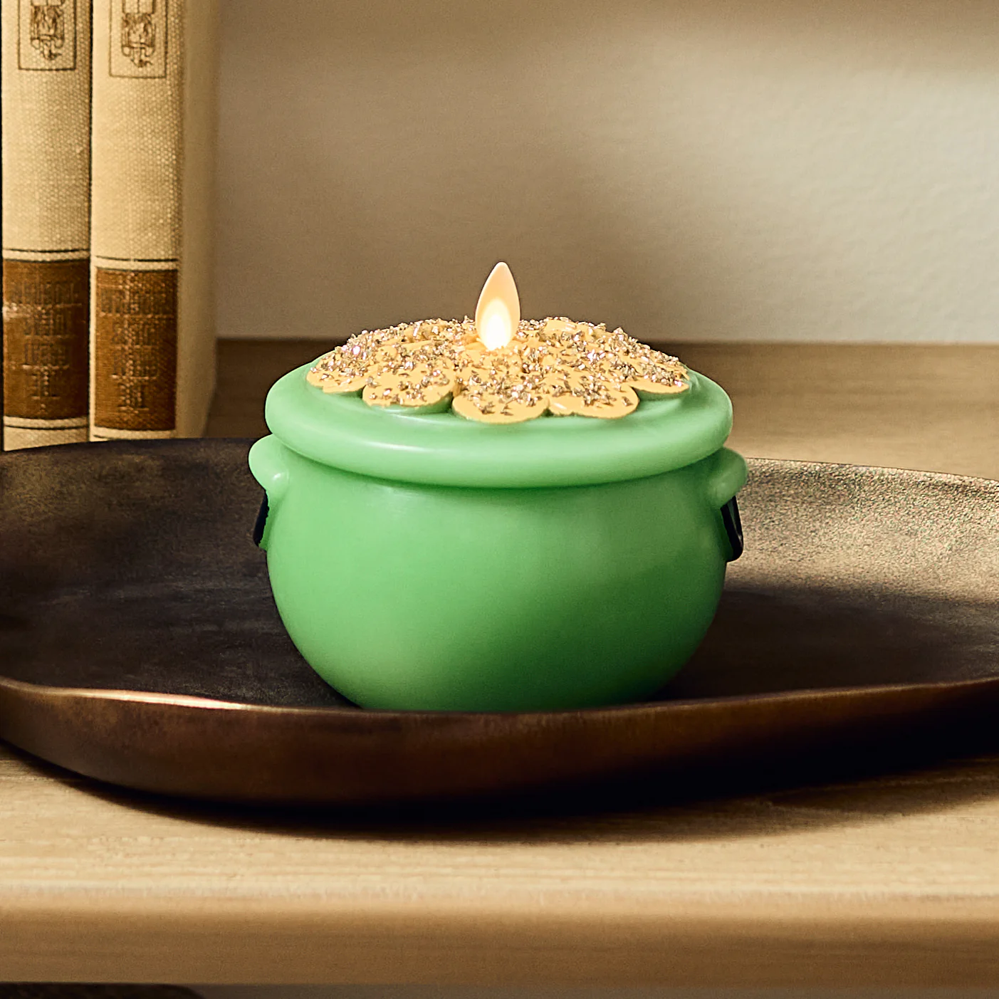 Lucky Green Flameless Candle Pot of Gold