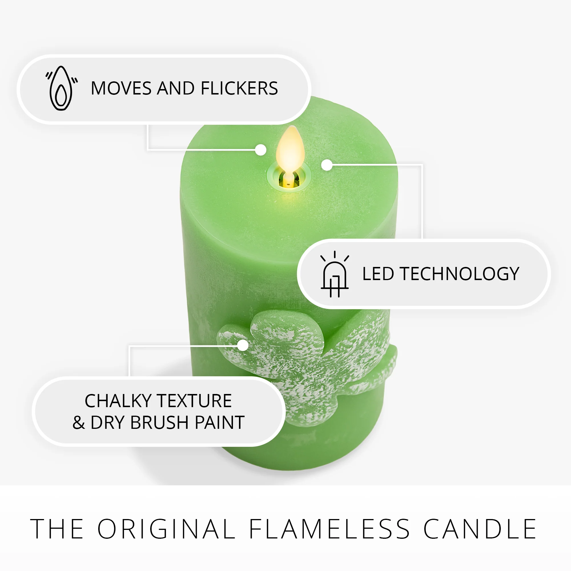 Lucky Green Flameless Candle Shamrock Pillar - Image 3