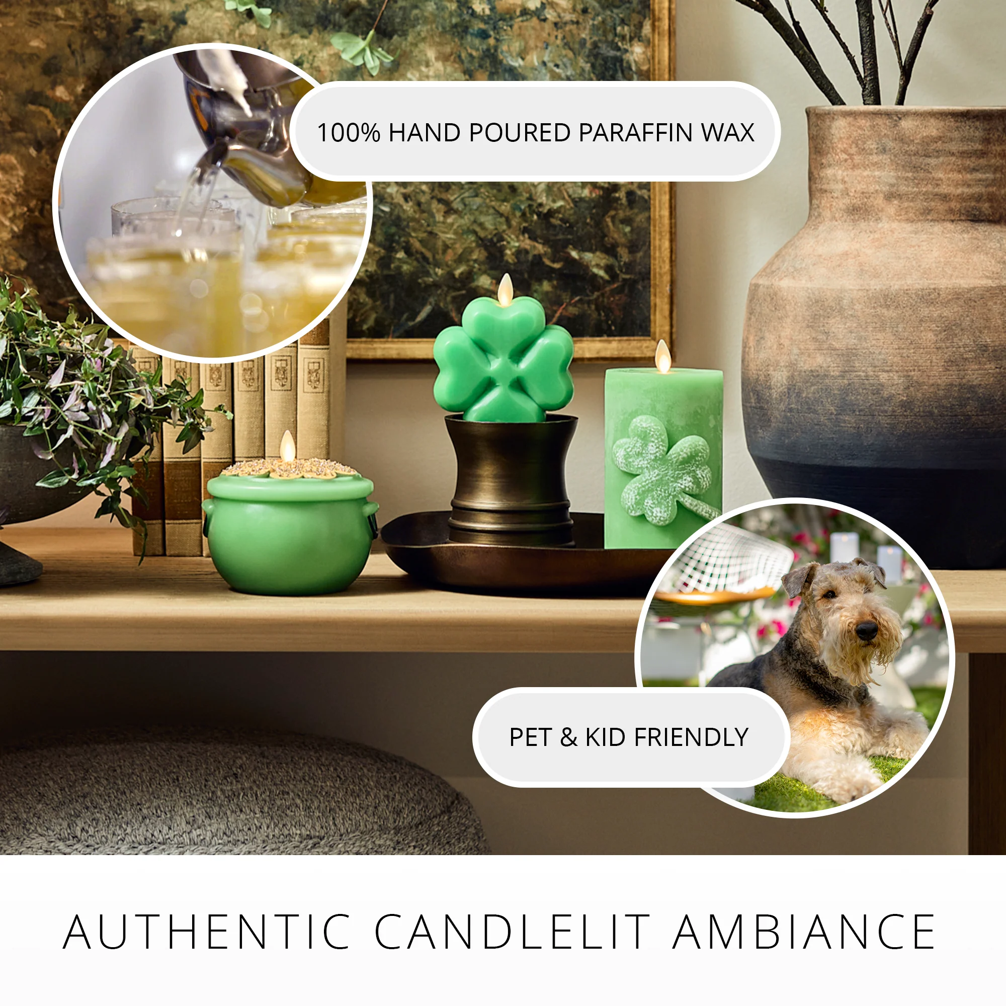 Lucky Green Flameless Candle Shamrock Pillar - Image 4