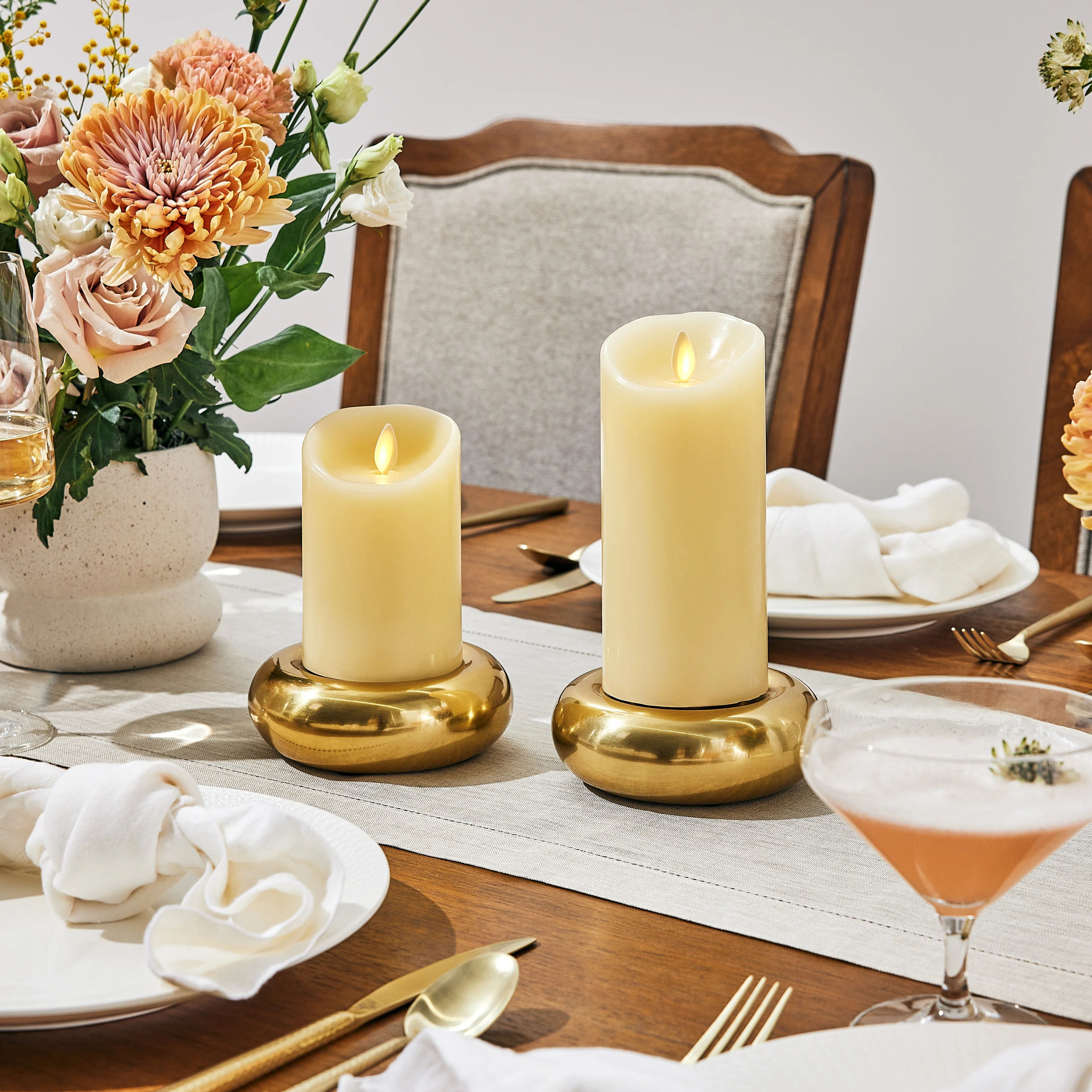 Ivory Flameless Candle Pillar - Scallop Top - 3" Width - Image 2