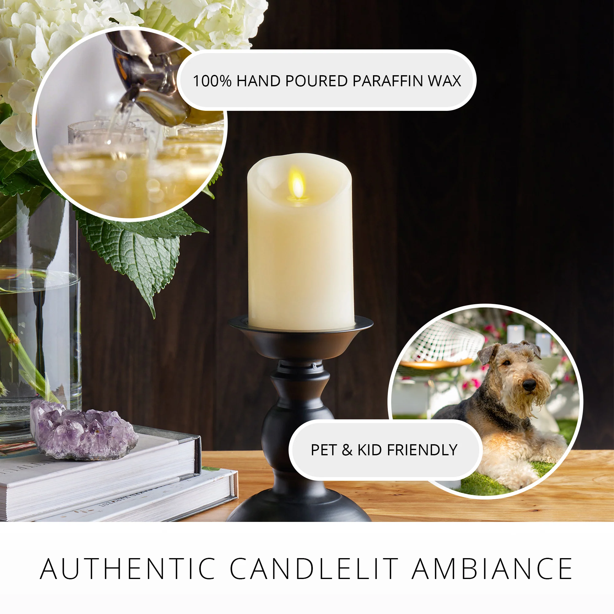 Ivory Flameless Candle Pillar - Scallop Top - 3" Width - Image 5