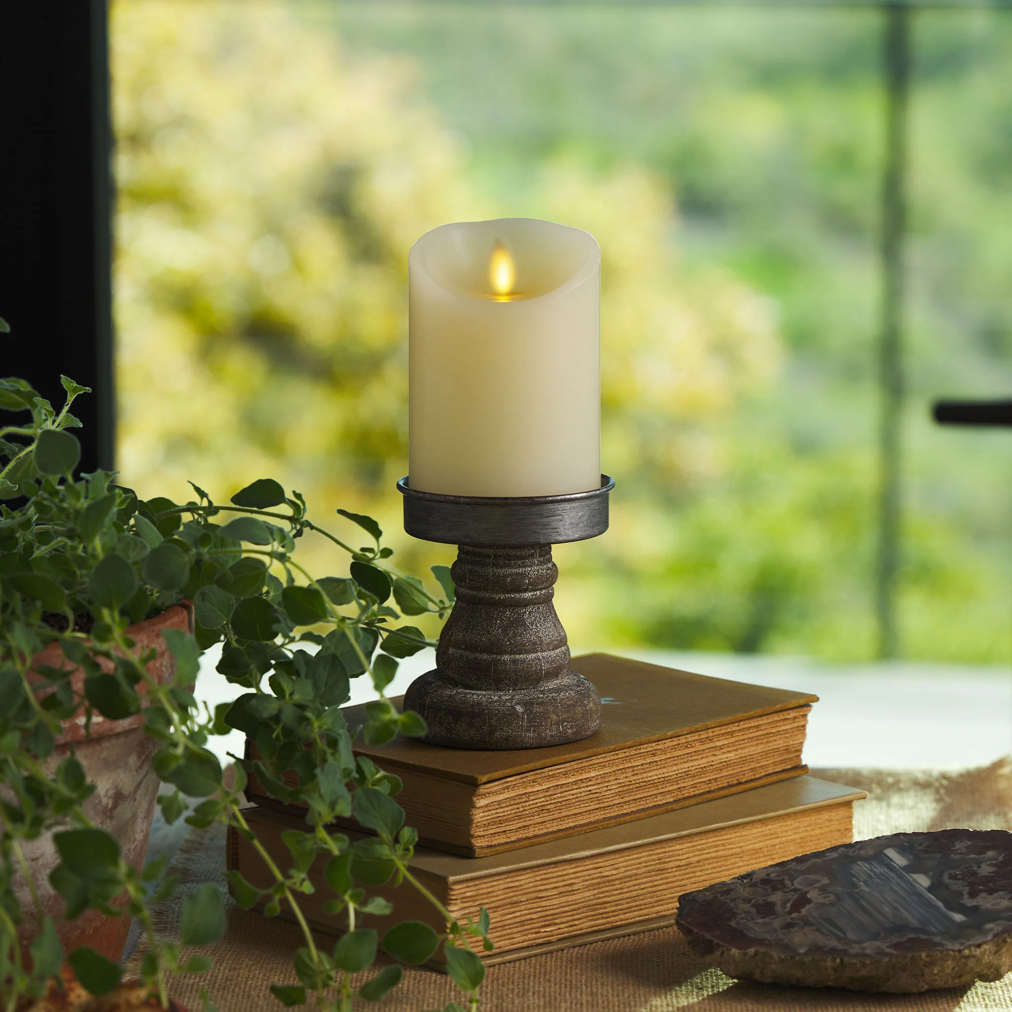 Ivory Flameless Candle Pillar - Scallop Top - 3" Width - Image 7
