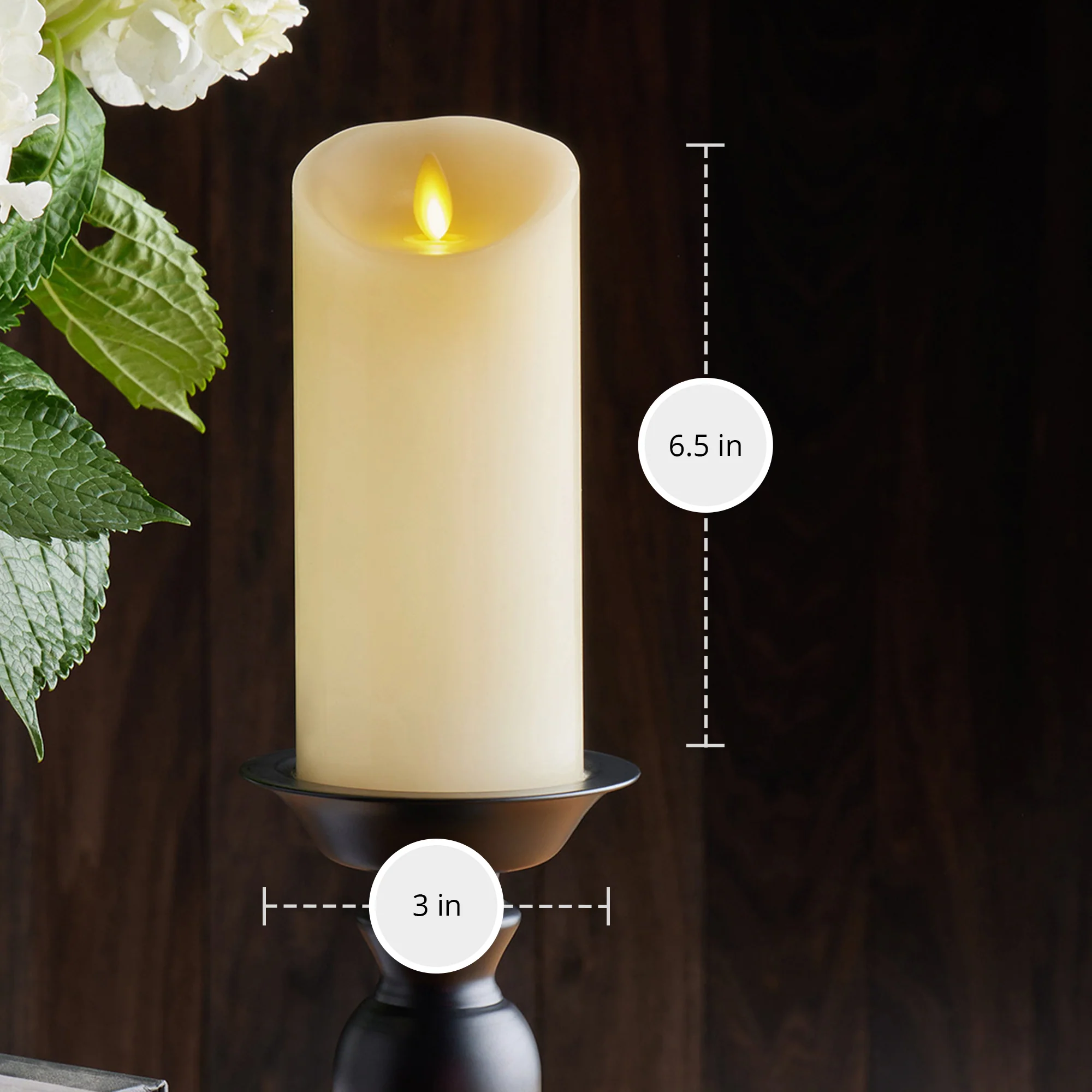 Ivory Flameless Candle Pillar - Scallop Top - 3" Width - Image 8