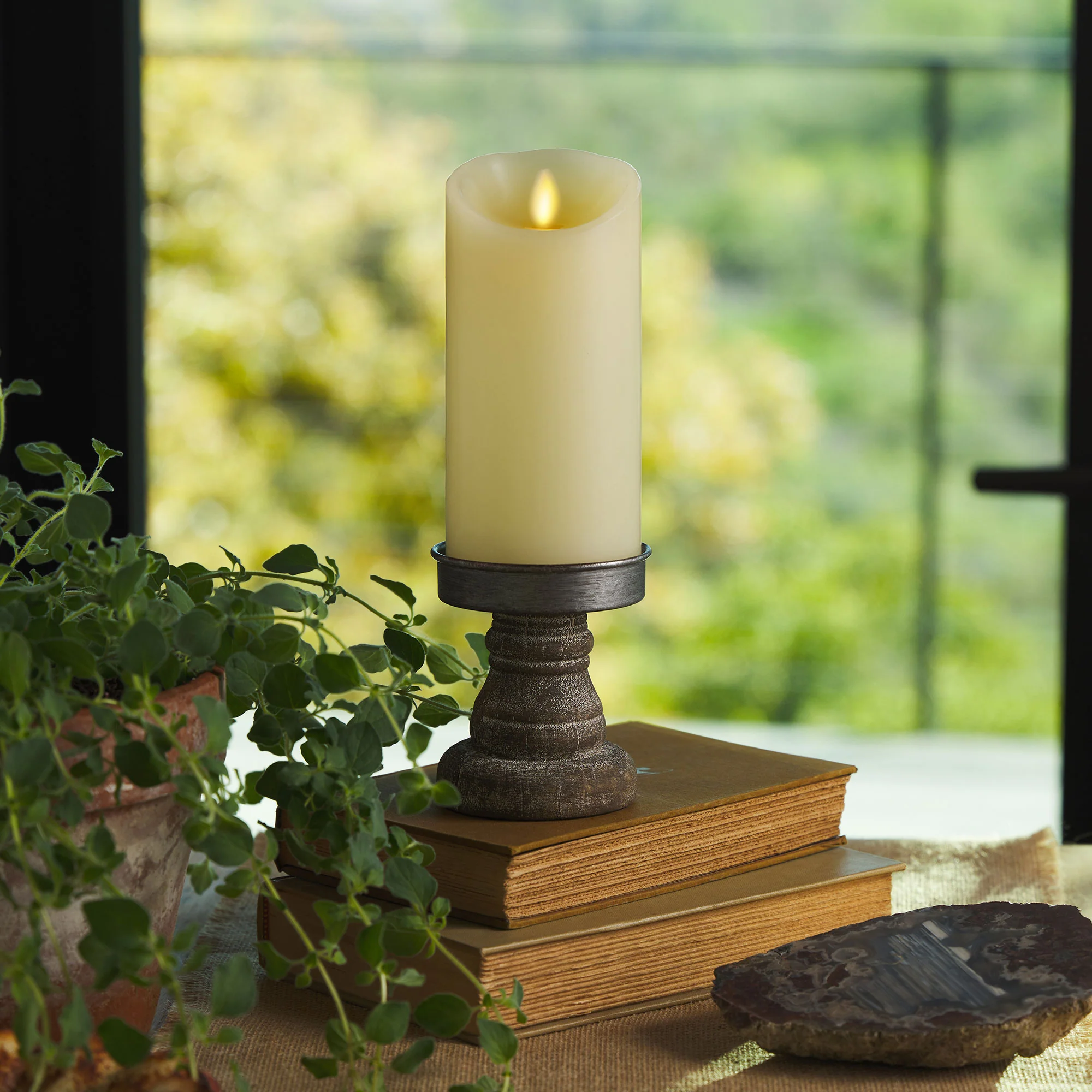 Ivory Flameless Candle Pillar - Scallop Top - 3" Width - Image 9