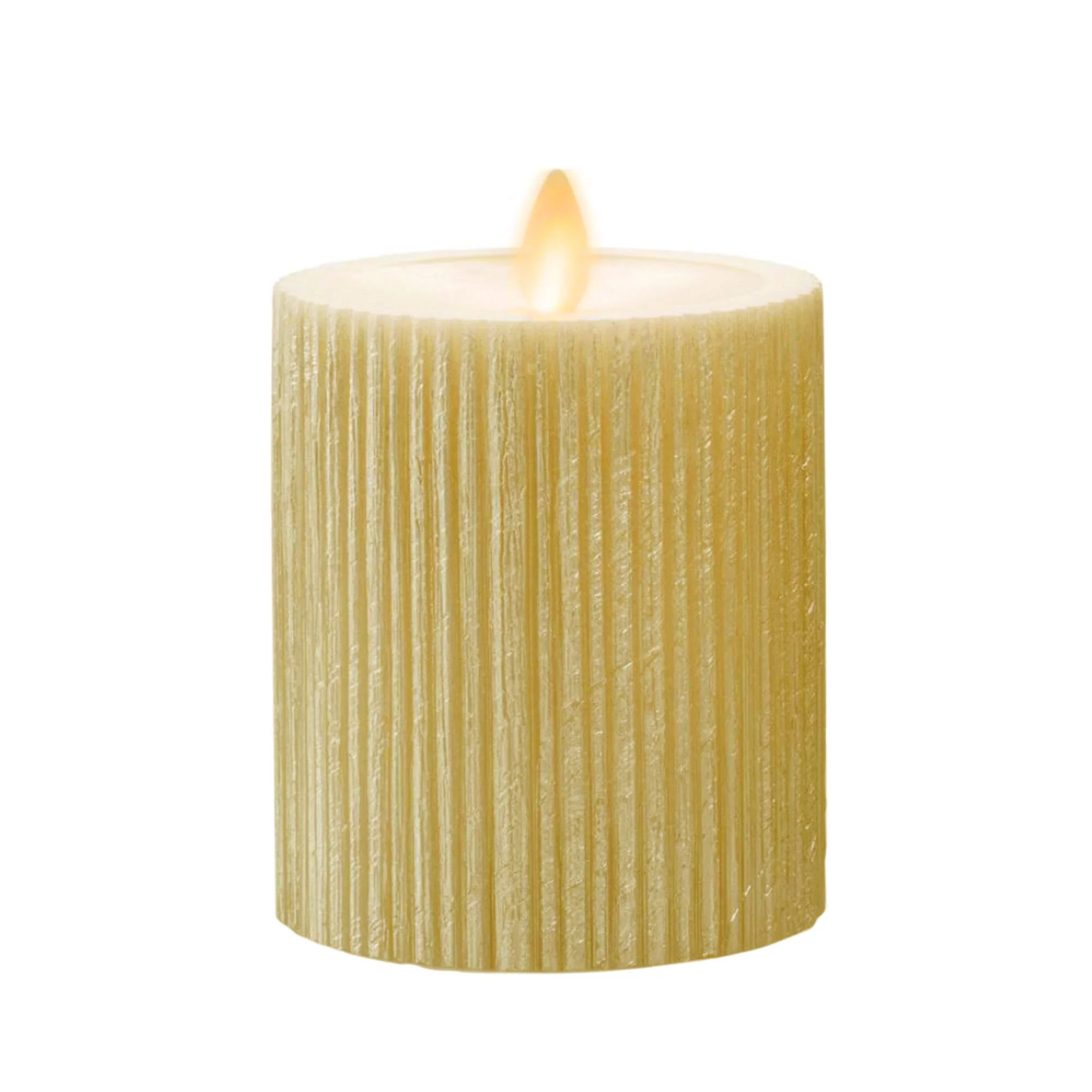 Ribbed Metallic Champagne Flameless Candle Pillar - Image 8