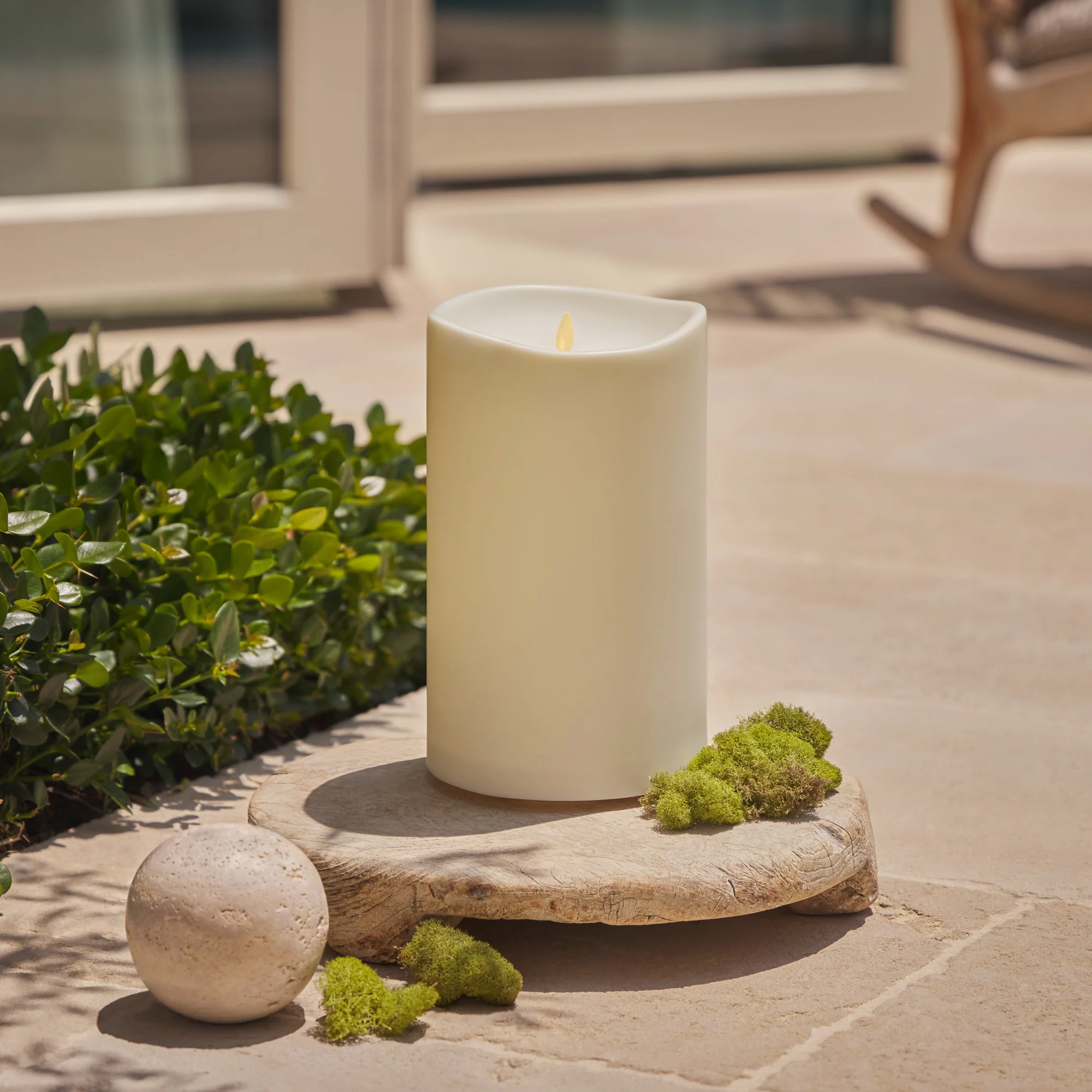 Pearl Ivory Outdoor Flameless Candle Grand Pillar with Remote - Melted Top - Image 10