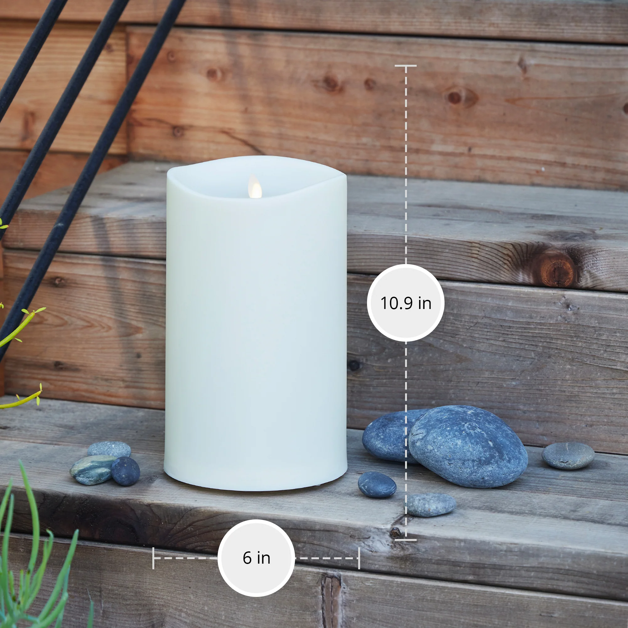 Pearl Ivory Outdoor Flameless Candle Grand Pillar with Remote - Melted Top - Image 11