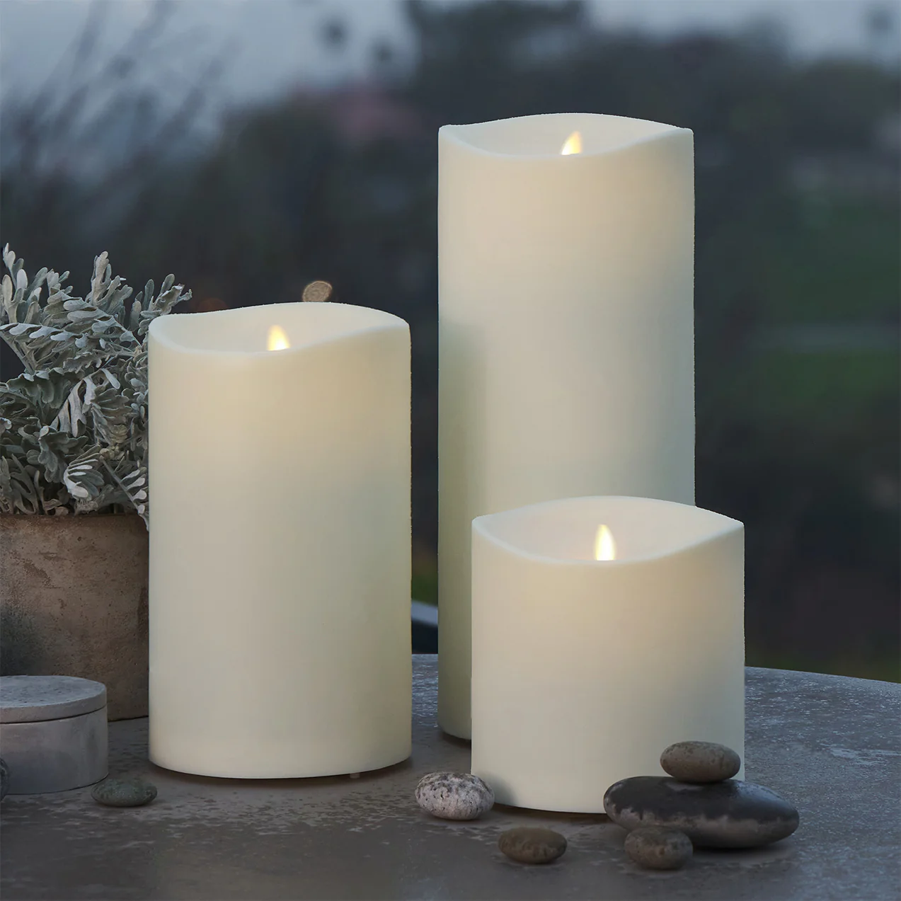 Pearl Ivory Outdoor Flameless Candle Grand Pillar with Remote - Melted Top - Image 2