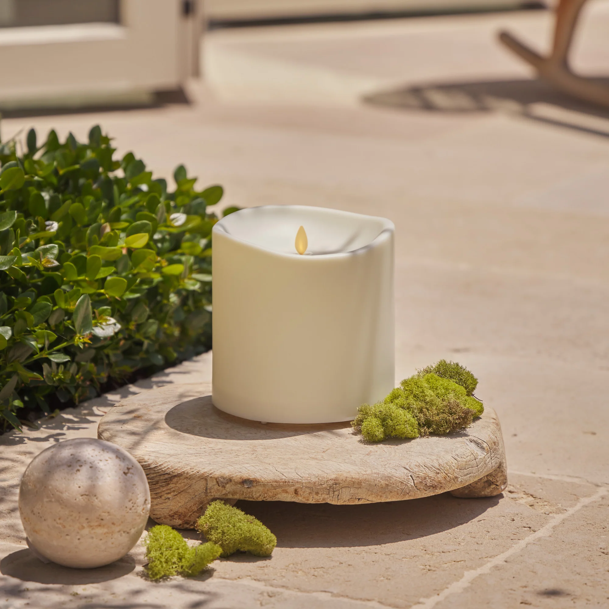 Pearl Ivory Outdoor Flameless Candle Grand Pillar with Remote - Melted Top - Image 7