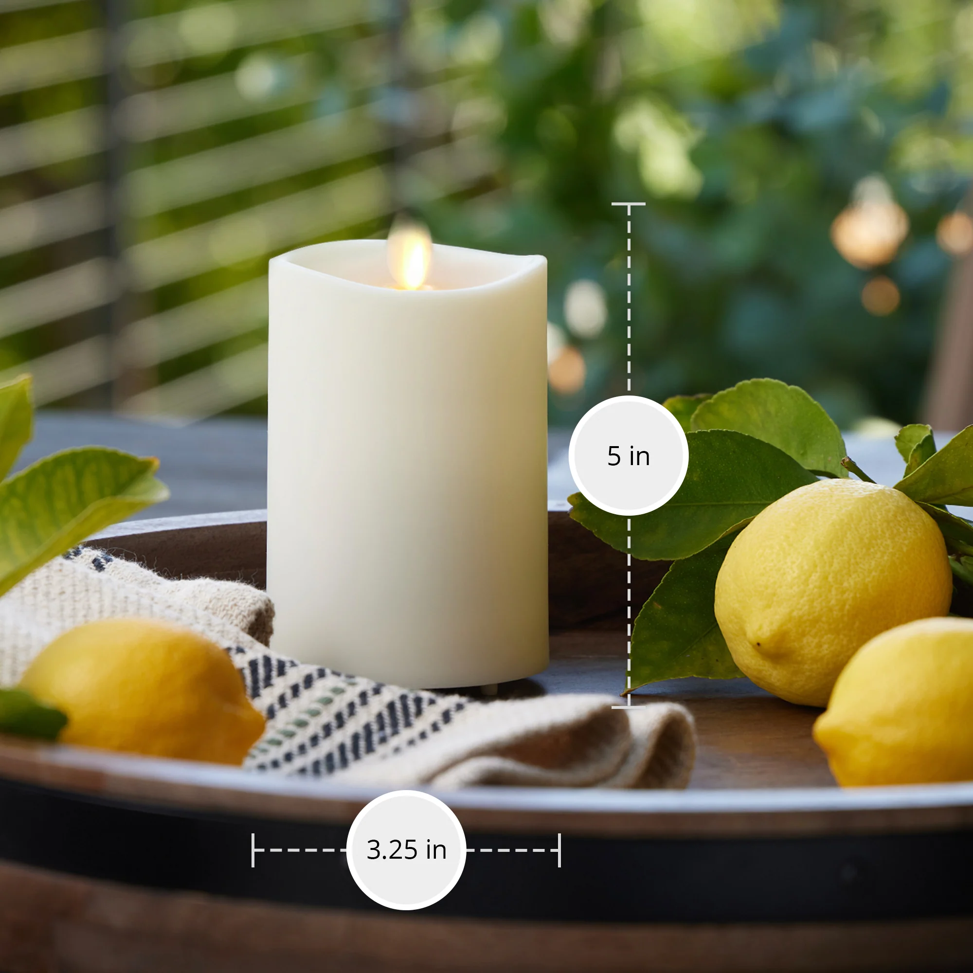 Pearl Ivory Outdoor Flameless Candle Pillar - Melted Top - 3.25" Width - Image 4