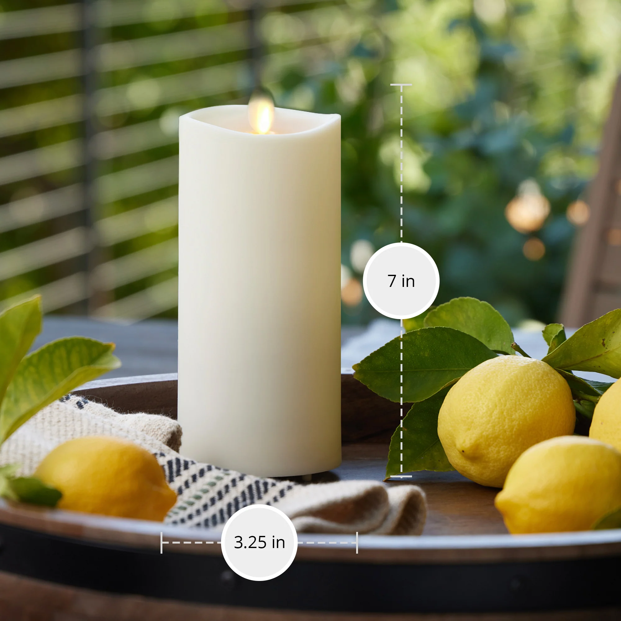 Pearl Ivory Outdoor Flameless Candle Pillar - Melted Top - 3.25" Width - Image 6
