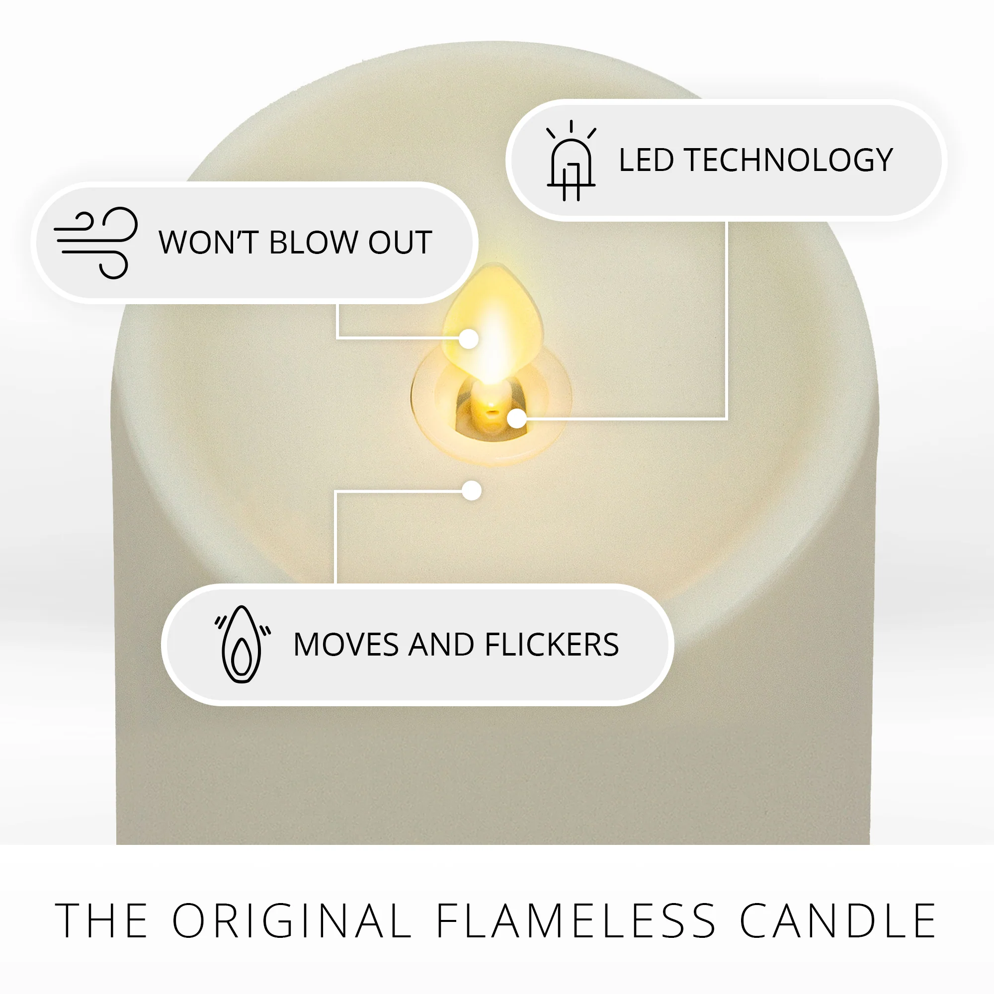 Pearl Ivory Outdoor Flameless Candle Pillar - Melted Top - 3.25" Width - Image 5