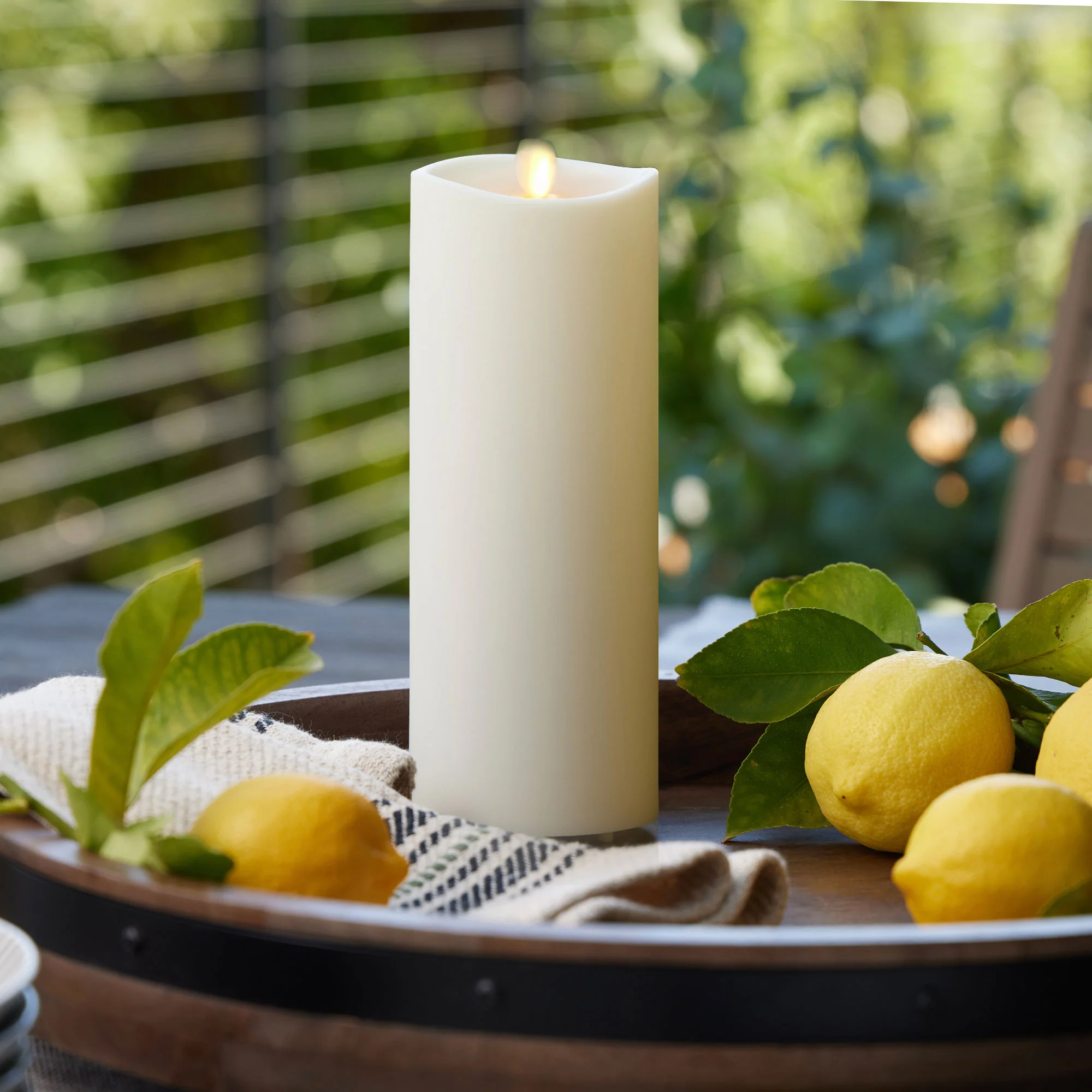 Pearl Ivory Outdoor Flameless Candle Pillar - Melted Top - 3.25" Width - Image 8