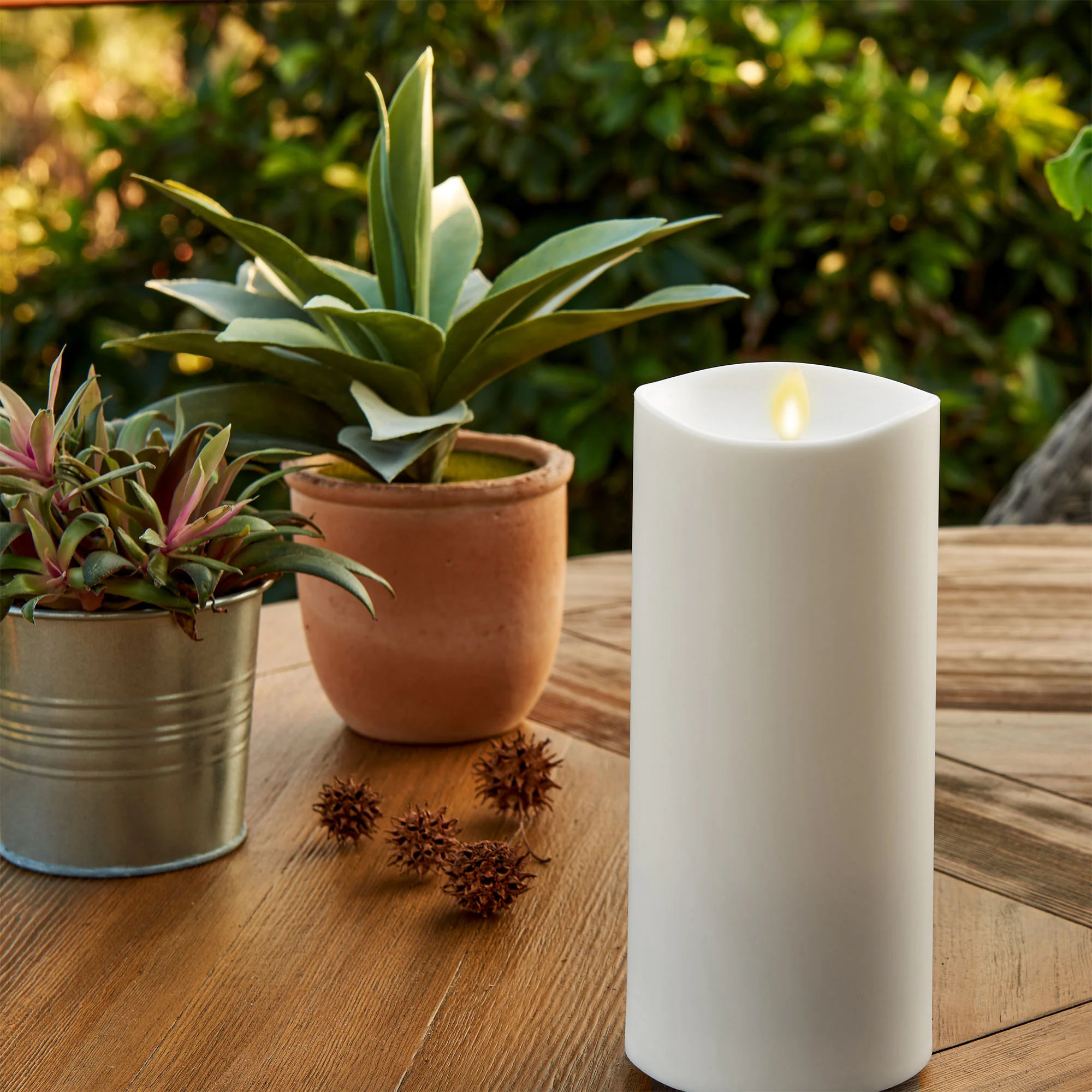 Outdoor Flameless Ivory Pearl Candle Pillar - Melted Top - 3.75" Width - Image 11