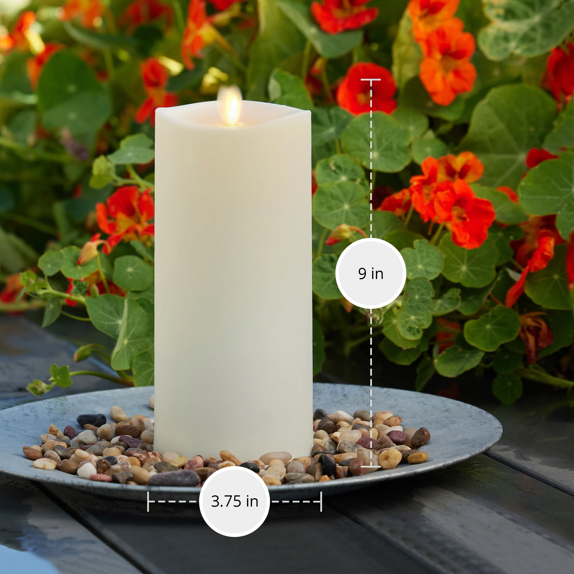 Outdoor Flameless Ivory Pearl Candle Pillar - Melted Top - 3.75" Width - Image 12
