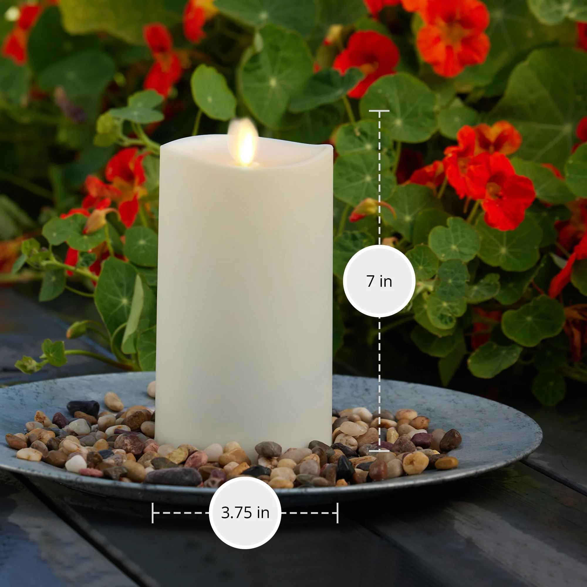 Outdoor Flameless Ivory Pearl Candle Pillar - Melted Top - 3.75" Width - Image 9