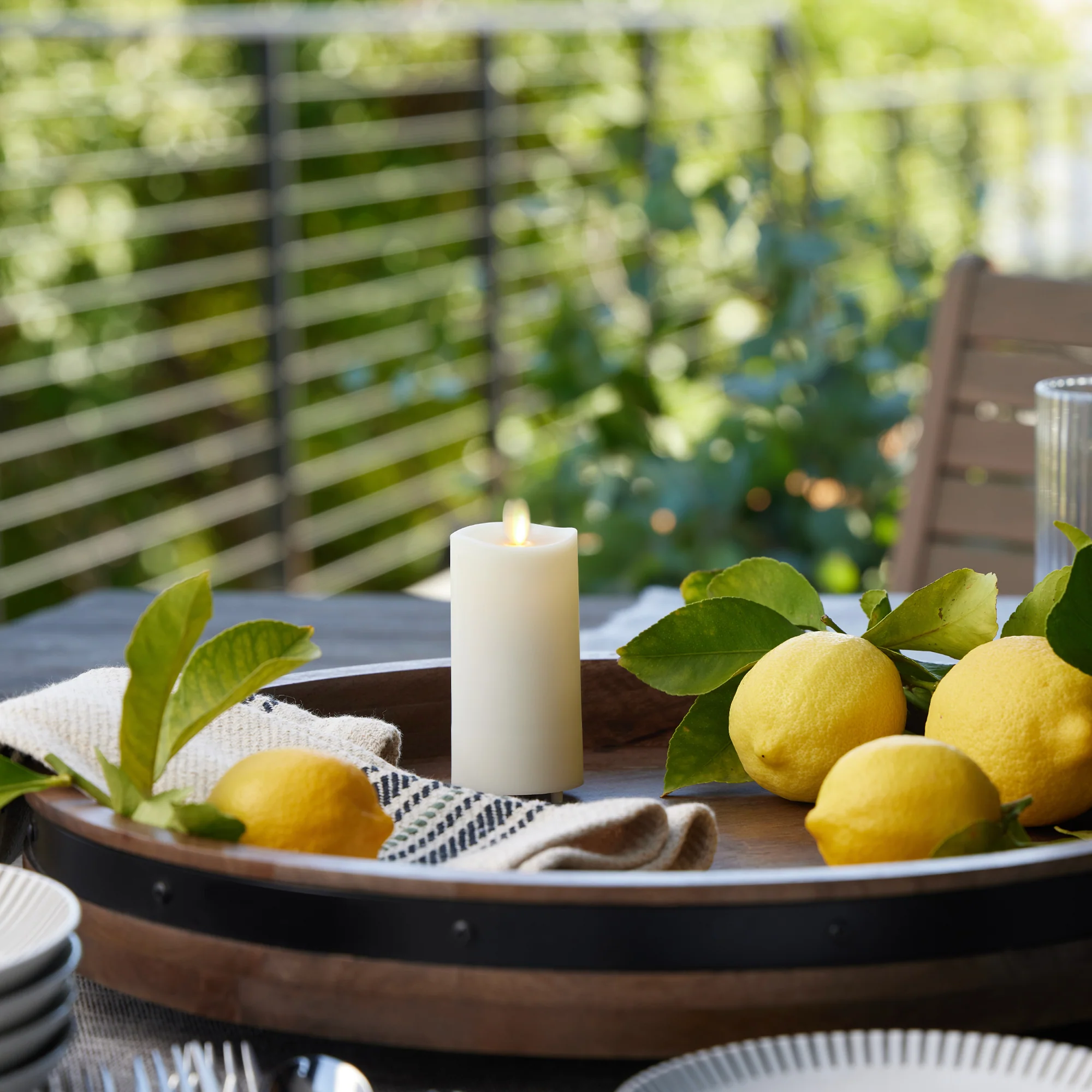 Pearl Ivory Outdoor Flameless Candle Slim Pillar - Melted Top - 2" Width - Image 8