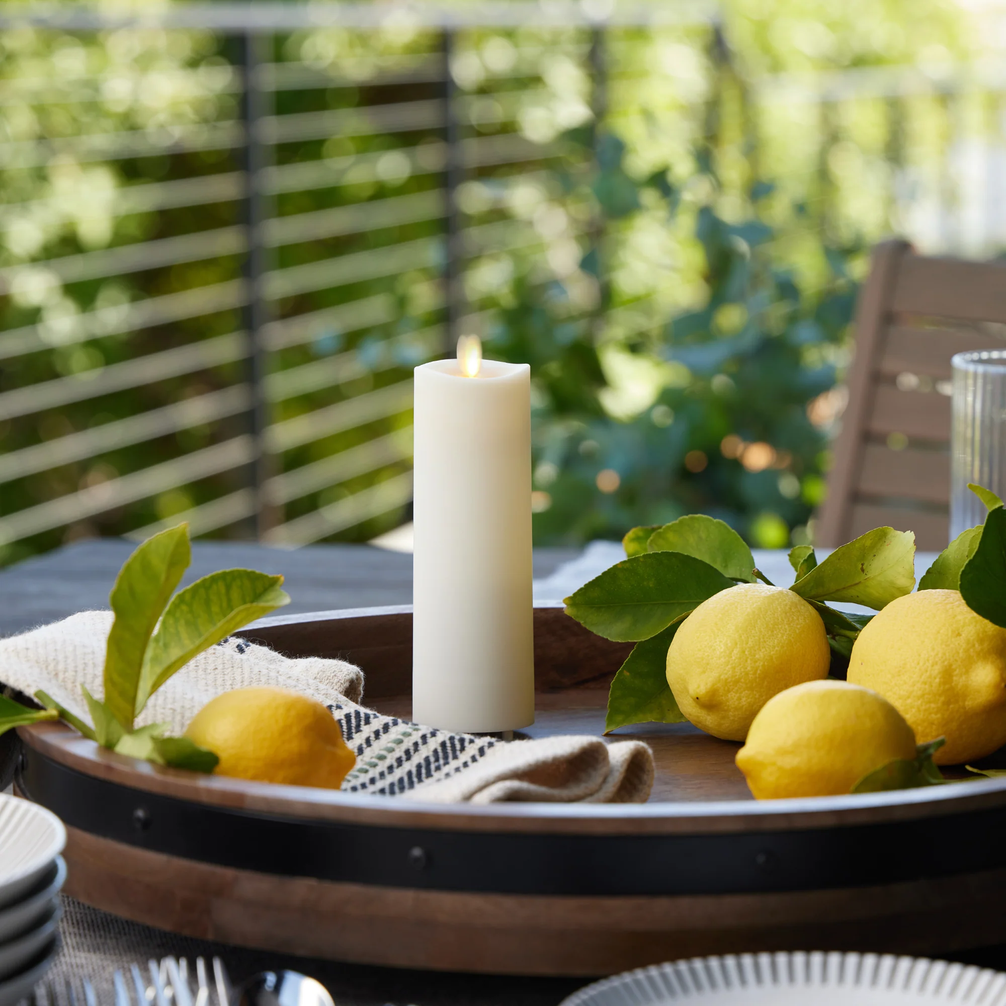 Pearl Ivory Outdoor Flameless Candle Slim Pillar - Melted Top - 2" Width - Image 9