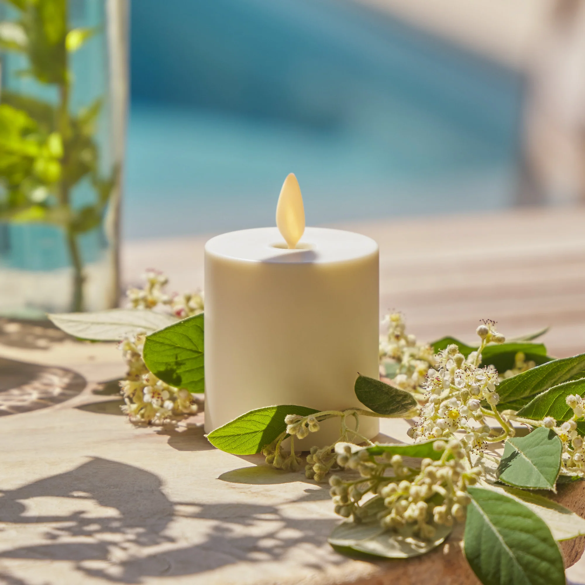 Pearl Ivory Outdoor Flameless Candle Votive - Flat Top - Image 2