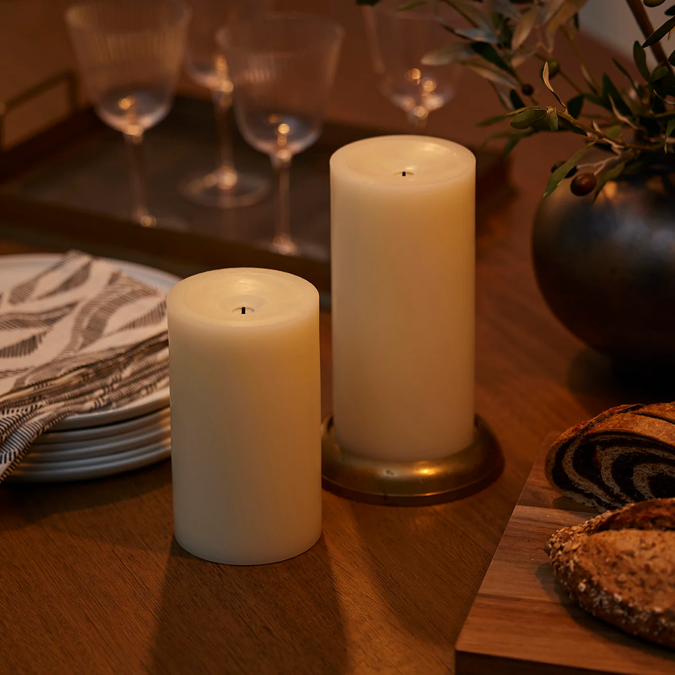 Wick To Flame Pearl Ivory Flameless Candle Pillar - Recessed Top - Image 2