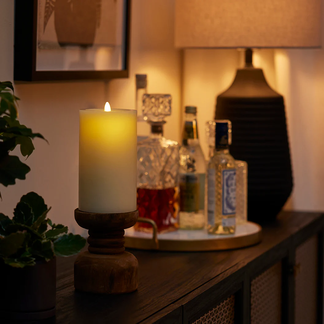 Wick To Flame Pearl Ivory Flameless Candle Pillar - Recessed Top - Image 5