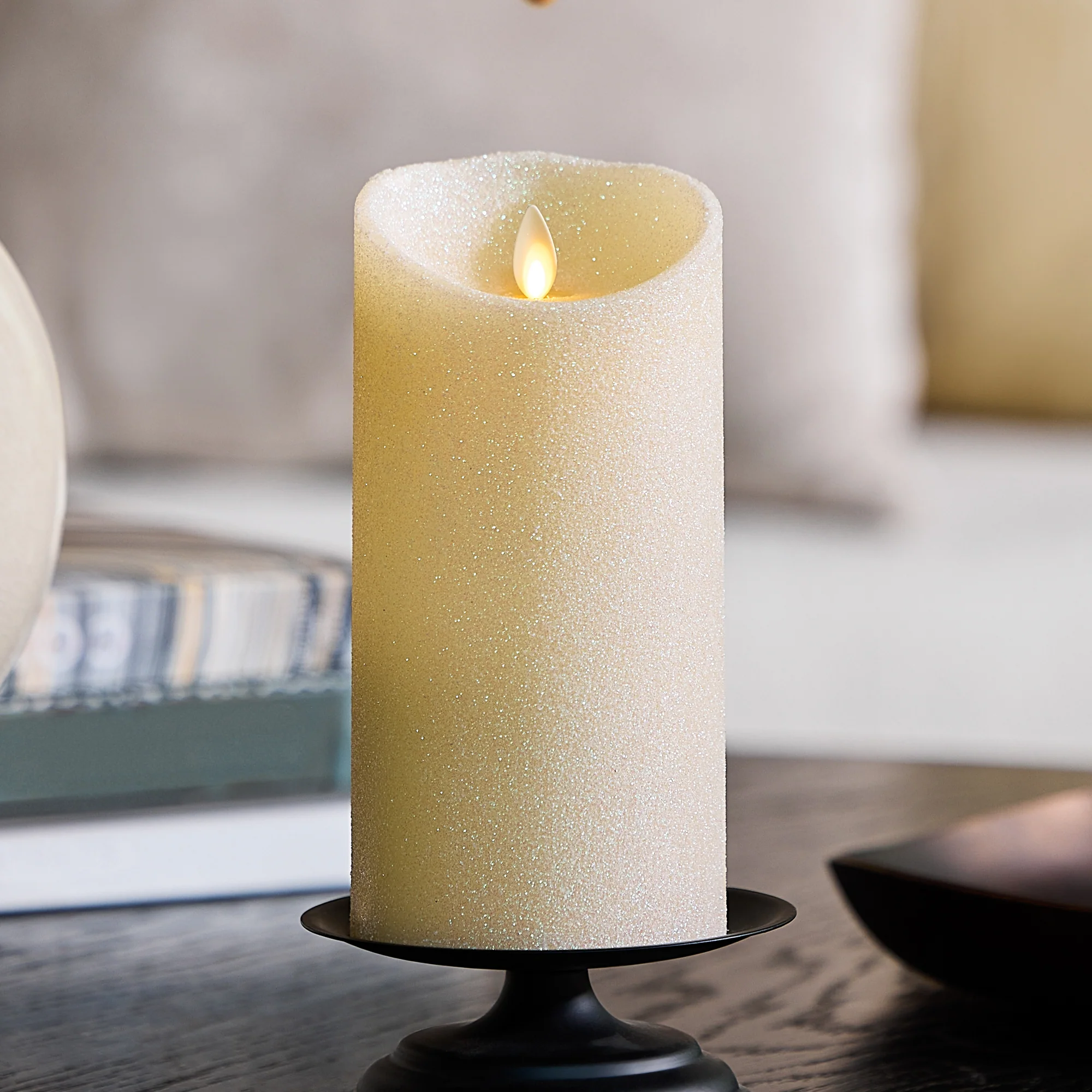 Radiant Ivory Glitter Flameless Candle Pillars - Image 10
