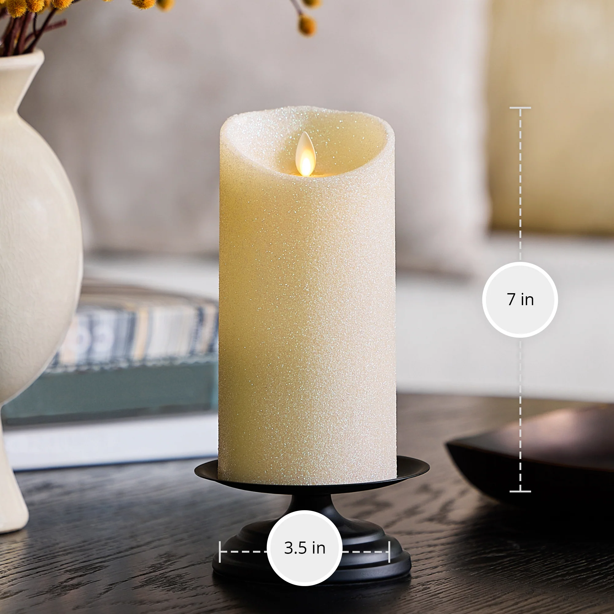Radiant Ivory Glitter Flameless Candle Pillars - Image 11