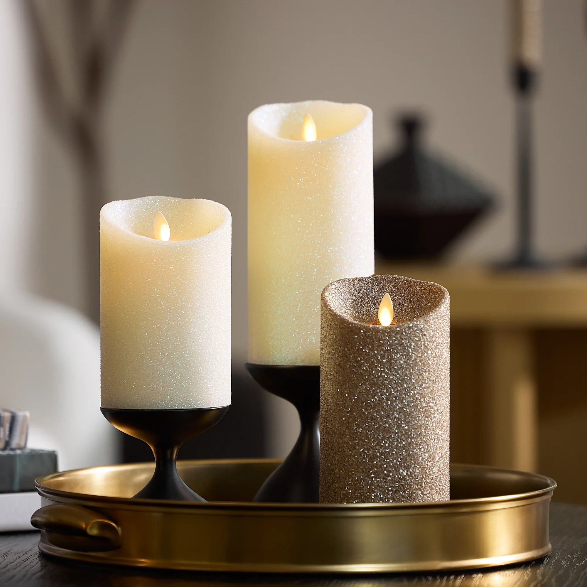 Radiant Ivory Glitter Flameless Candle Pillars - Image 4