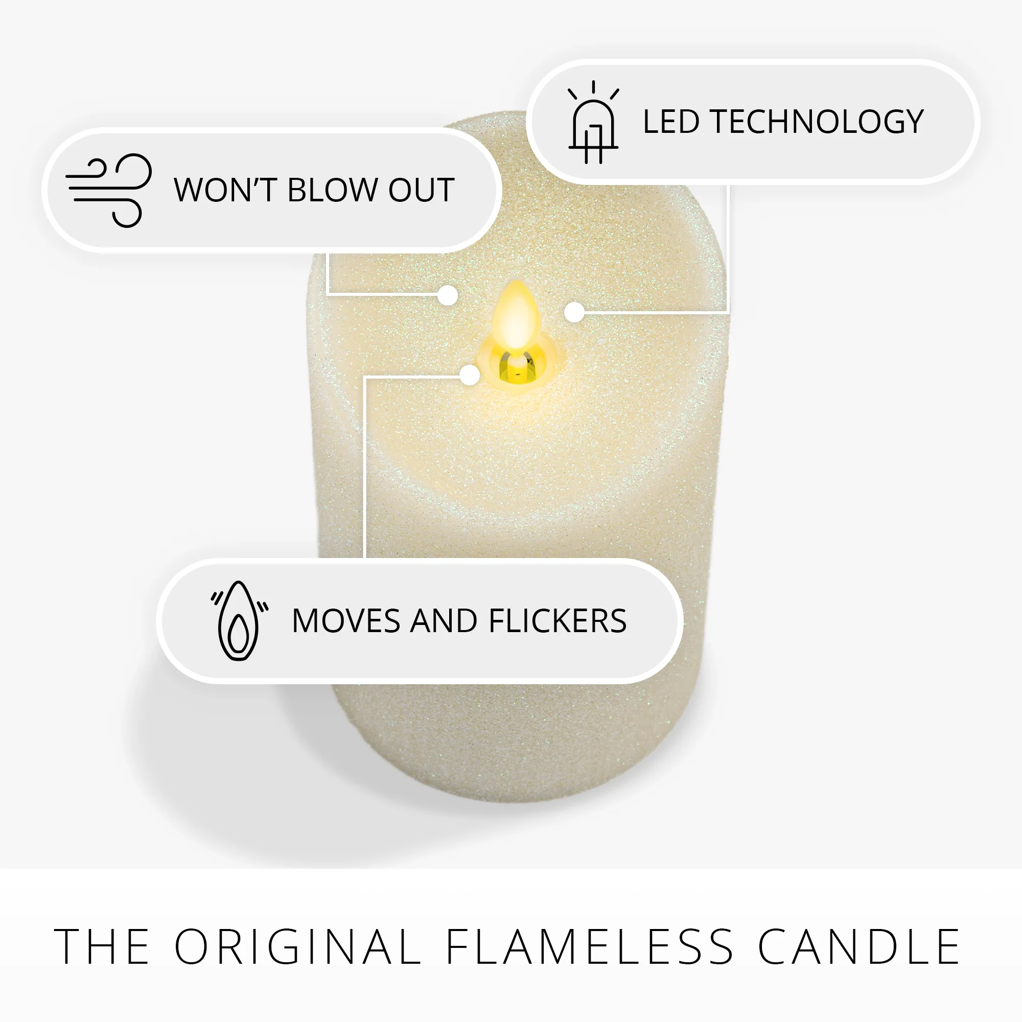 Radiant Ivory Glitter Flameless Candle Pillars - Image 6