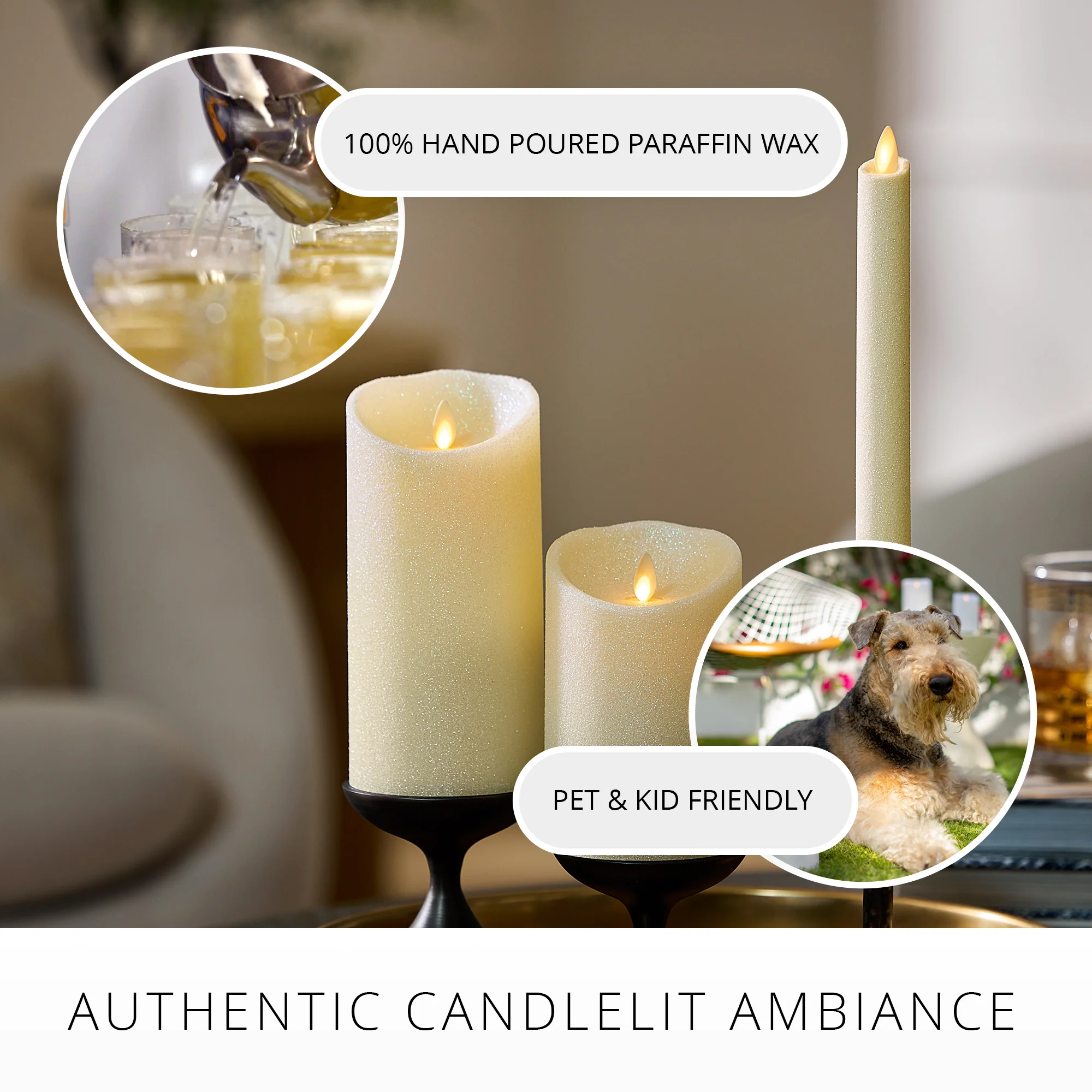 Radiant Ivory Glitter Flameless Candle Pillars - Image 7