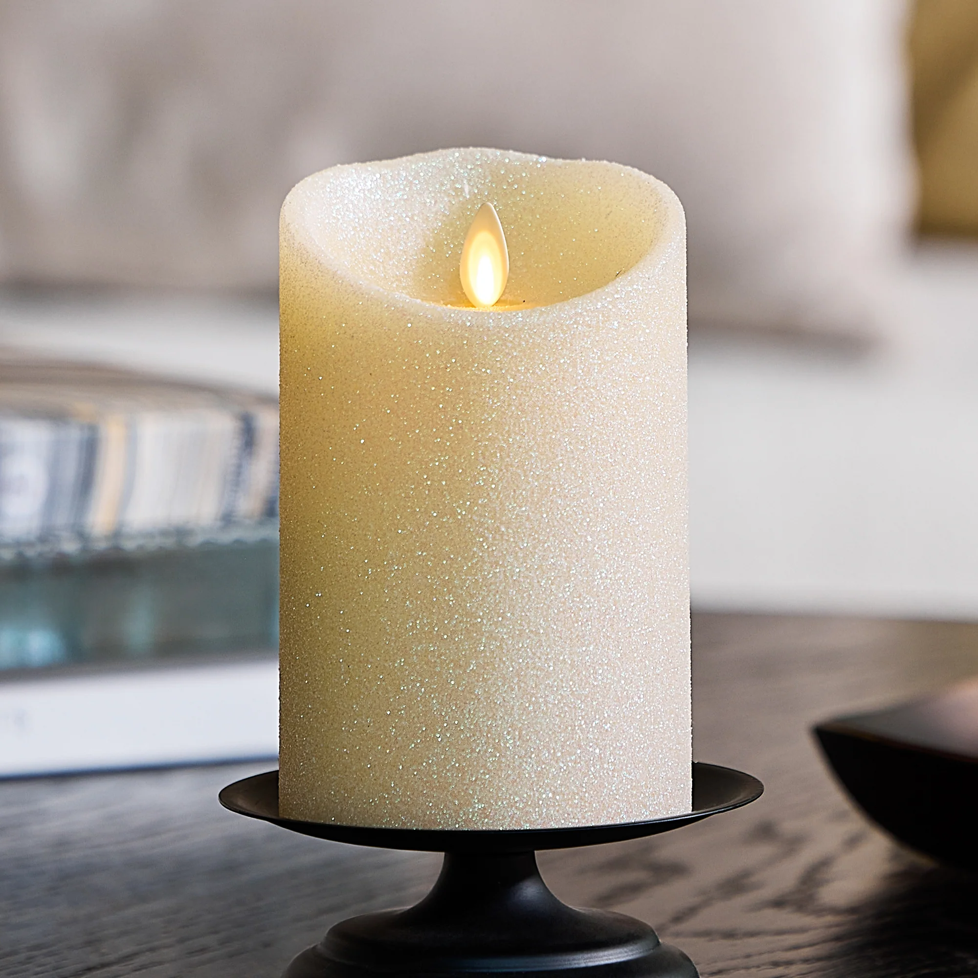Radiant Ivory Glitter Flameless Candle Pillars - Image 8