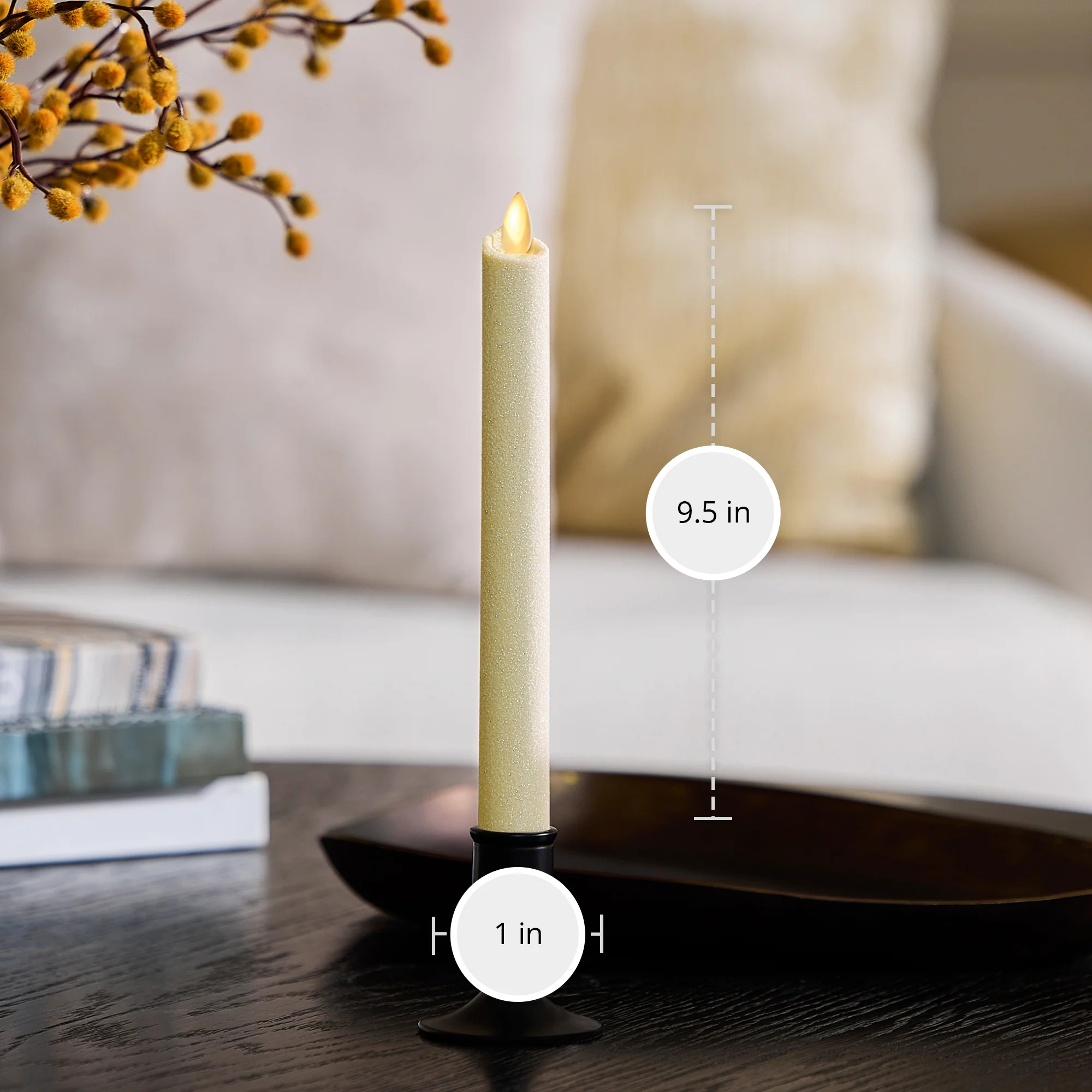 Radiant Ivory Glitter Flameless Candle Taper - Image 7