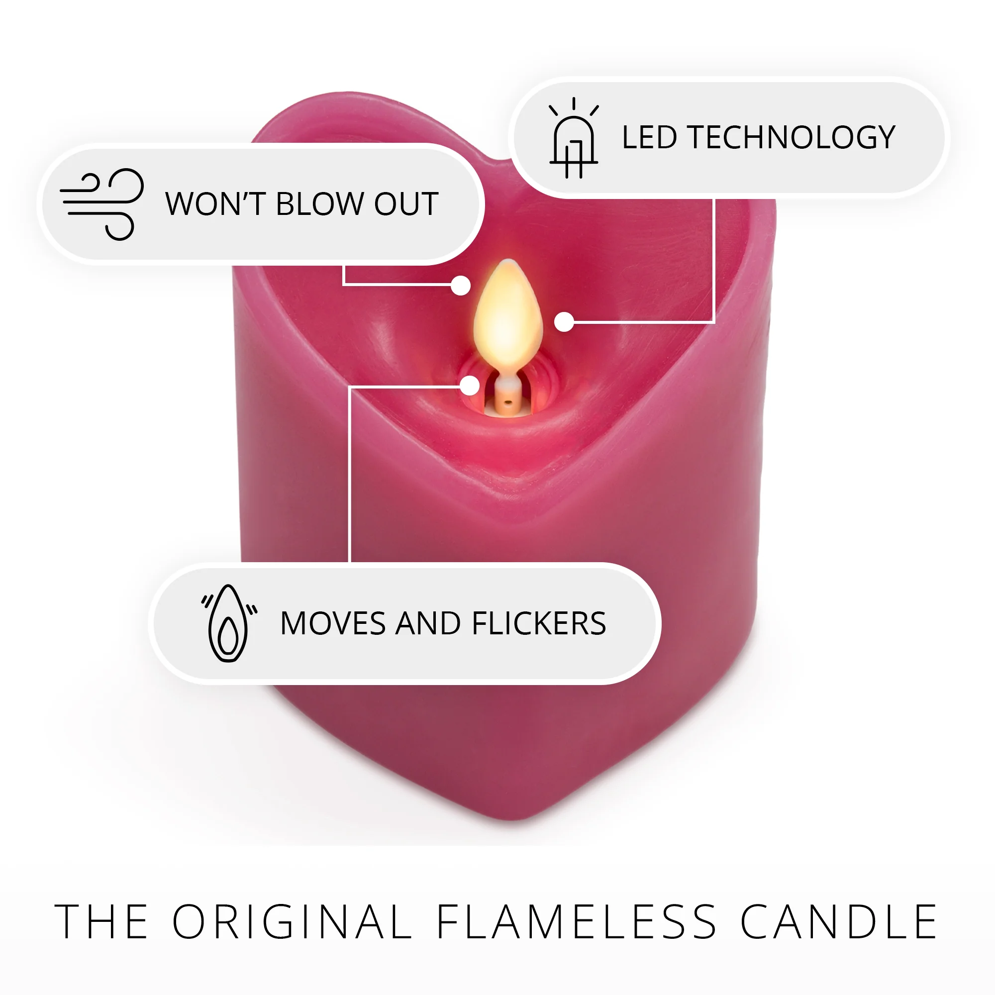 Raspberry Sorbet Flameless Candle Heart Pillar - Image 6