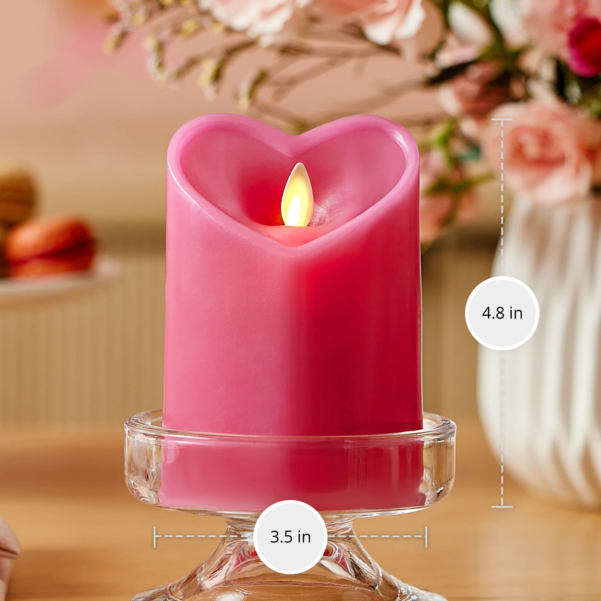 Raspberry Sorbet Flameless Candle Heart Pillar - Image 9
