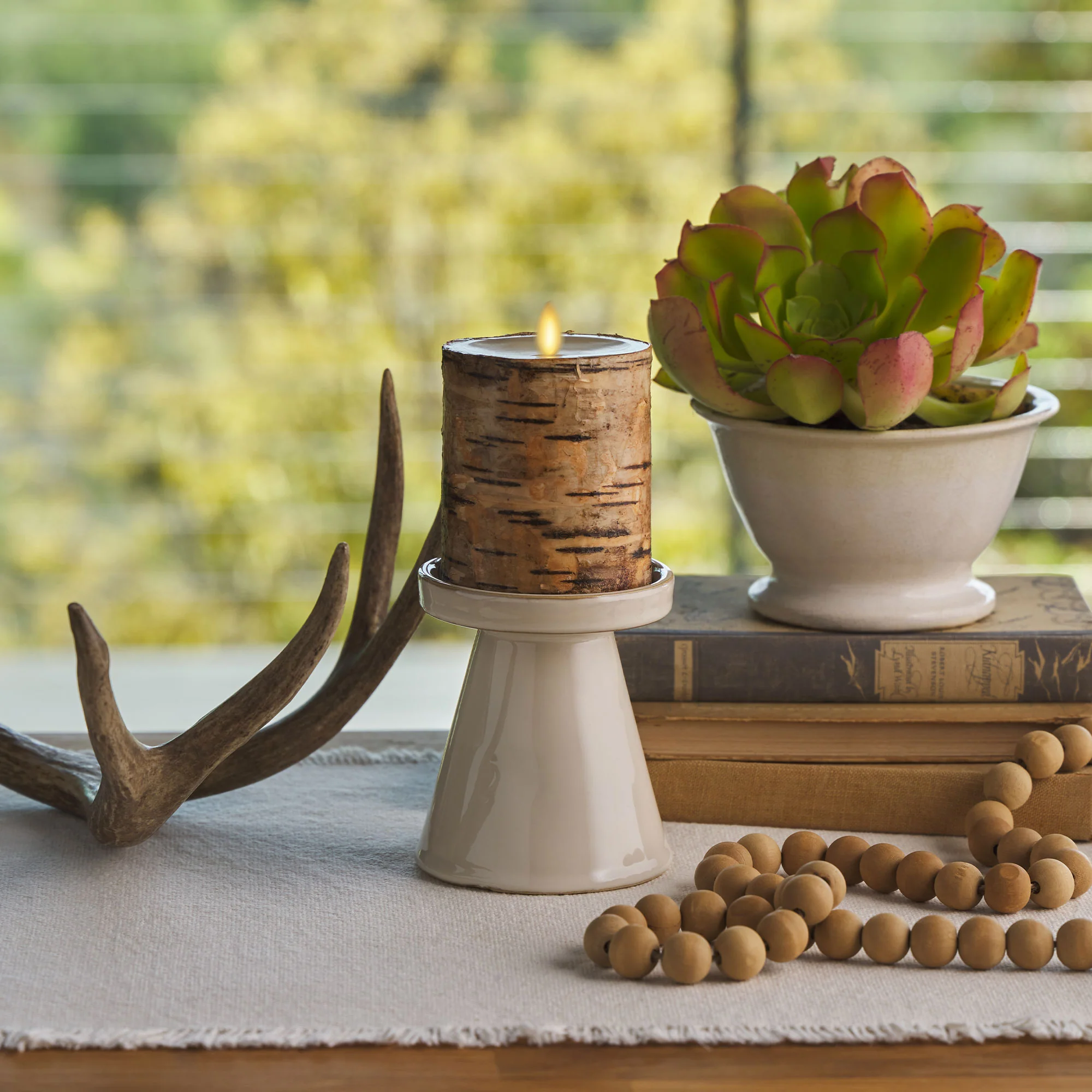 Real Birch Wood Flameless Candle Pillar - Recessed Top - 3.5" Width - Image 6