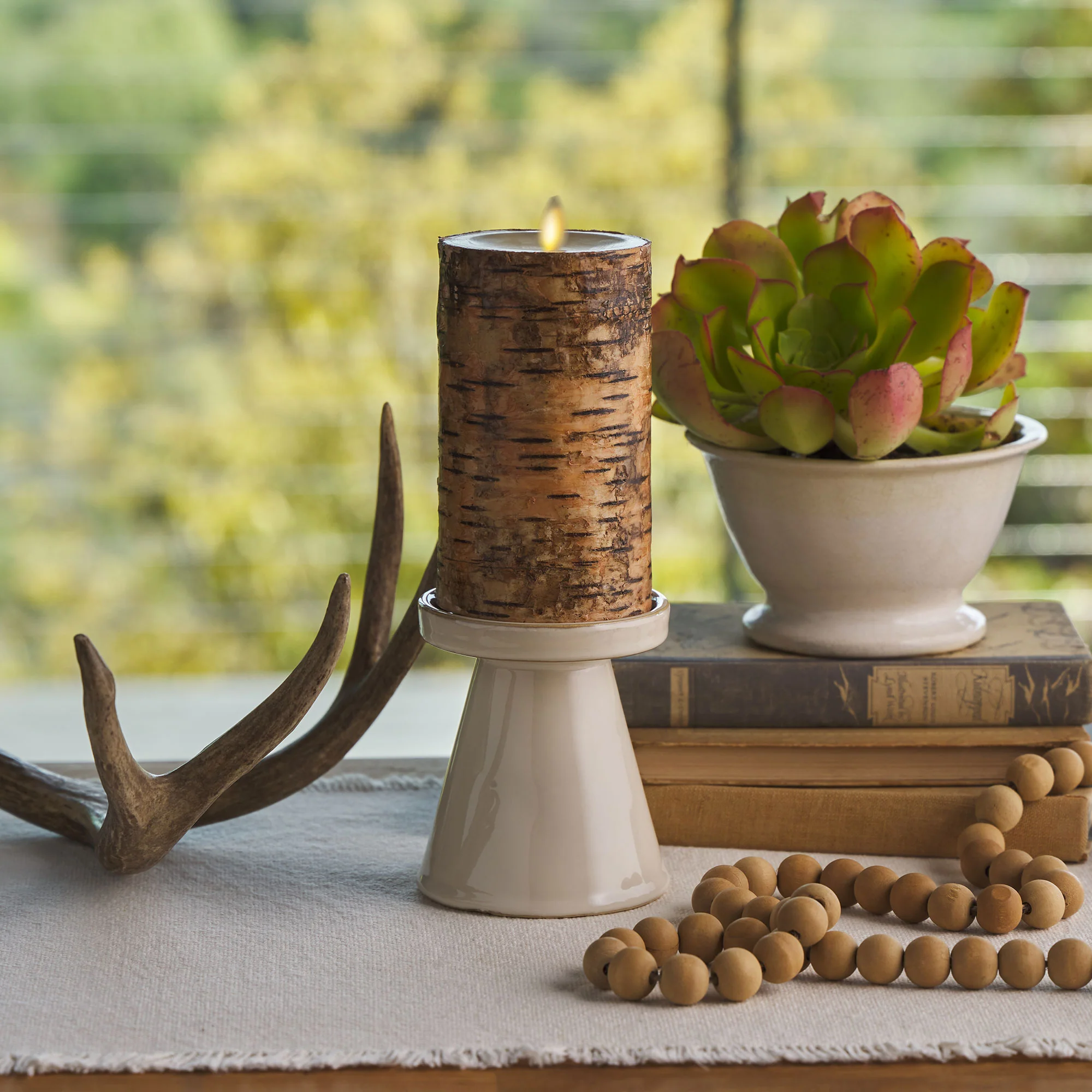 Real Birch Wood Flameless Candle Pillar - Recessed Top - 3.5" Width - Image 7