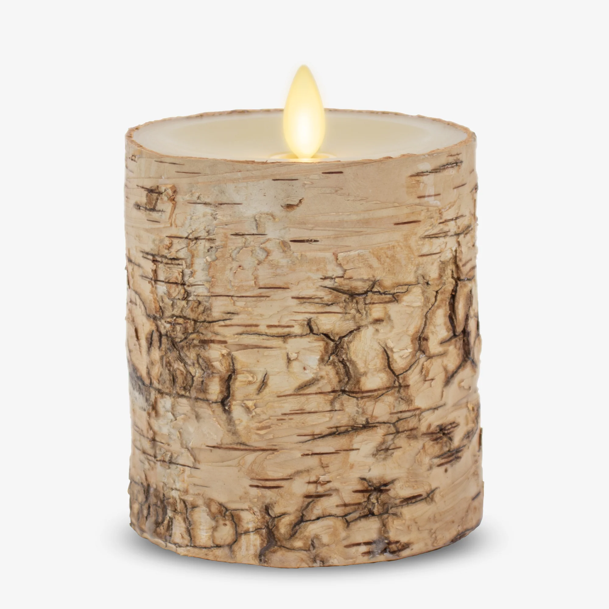 Real Birch Wood Flameless Candle Pillar - Recessed Top - 3.5" Width - Image 8