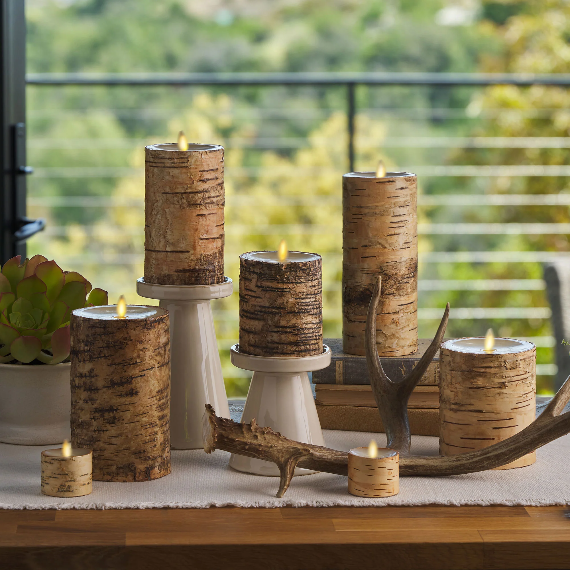 Real Birch Wood Flameless Candle Pillar - Recessed Top - 4" Width - Image 4