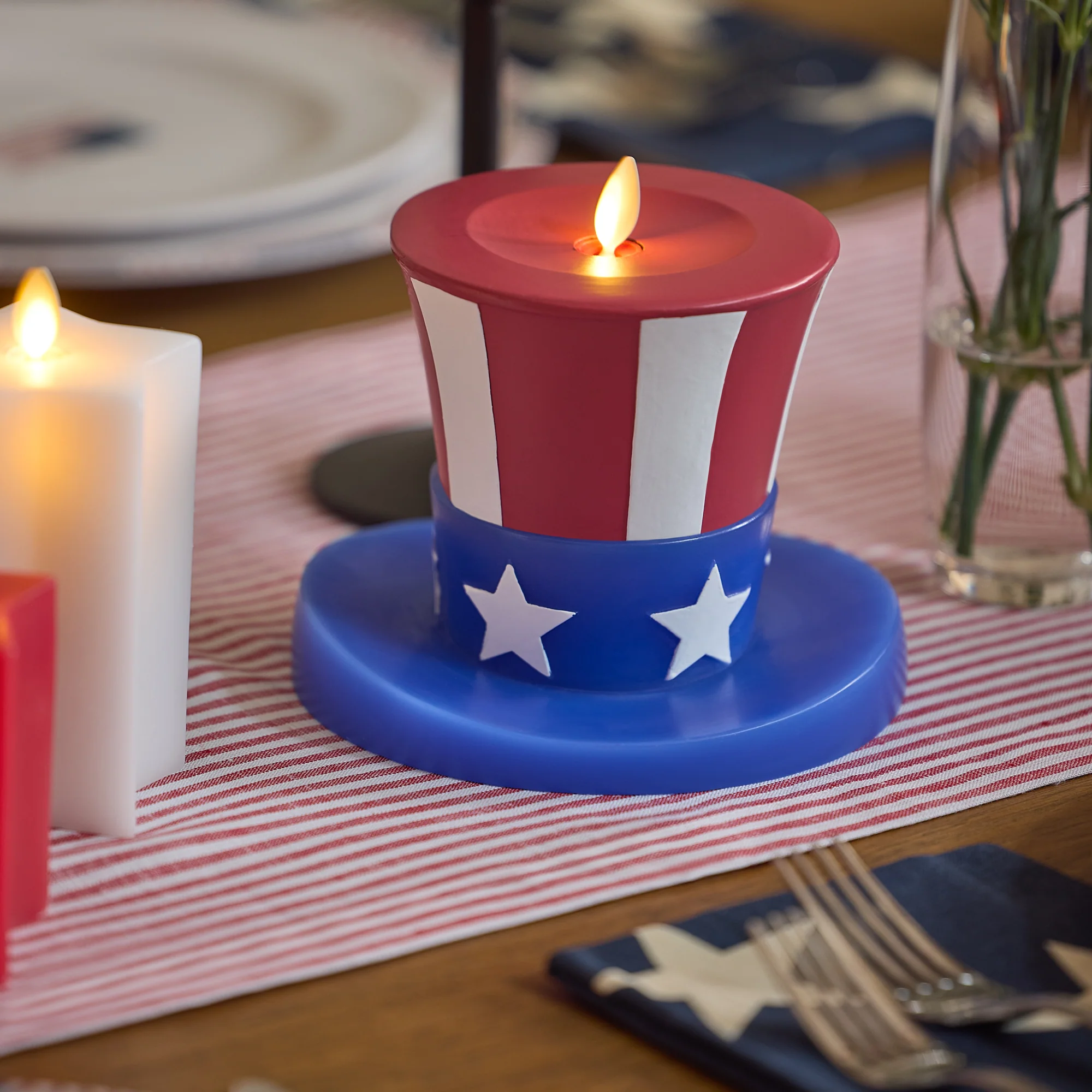 Red, White & Blue Flameless Candle Patriotic Hat - Image 3