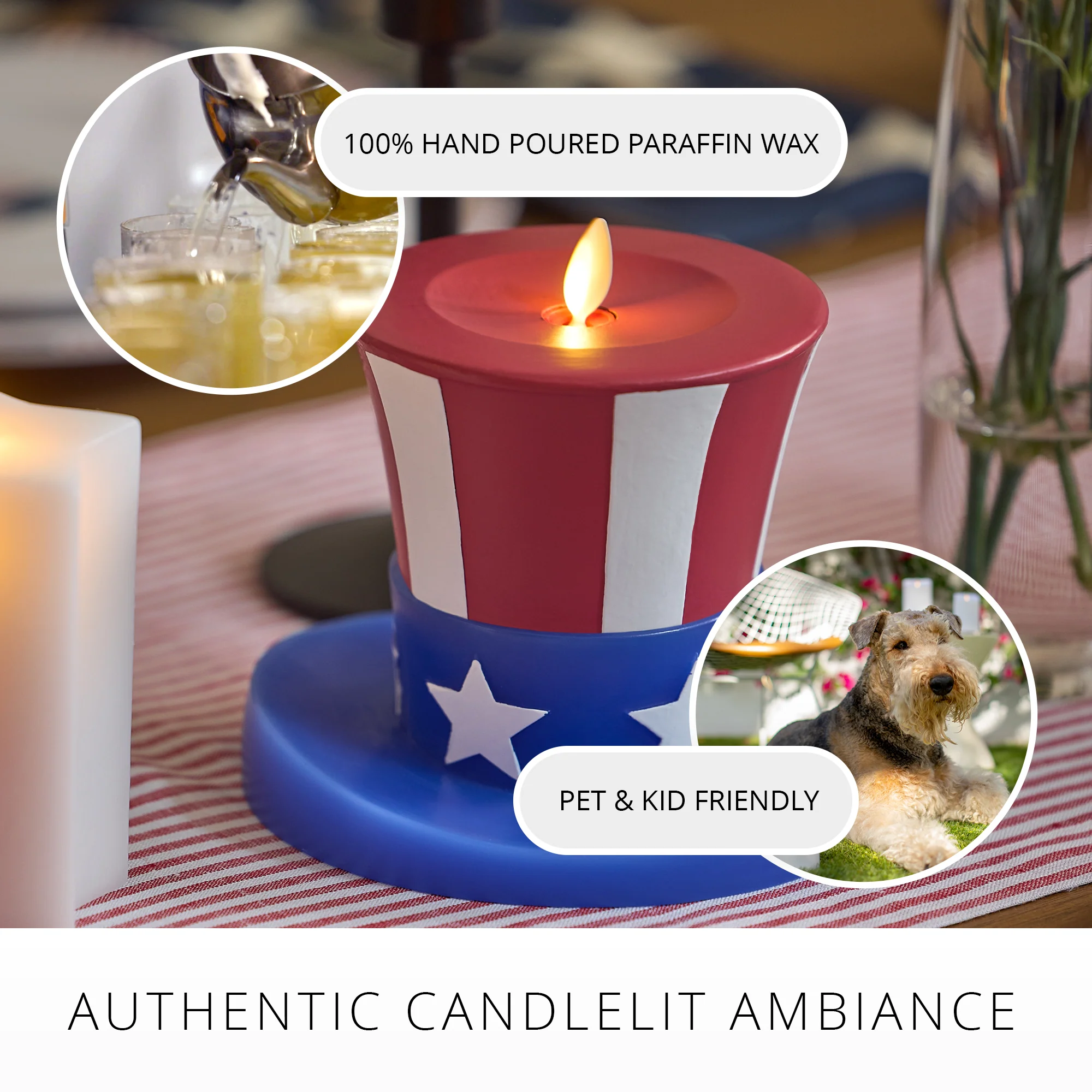 Red, White & Blue Flameless Candle Patriotic Hat - Image 4