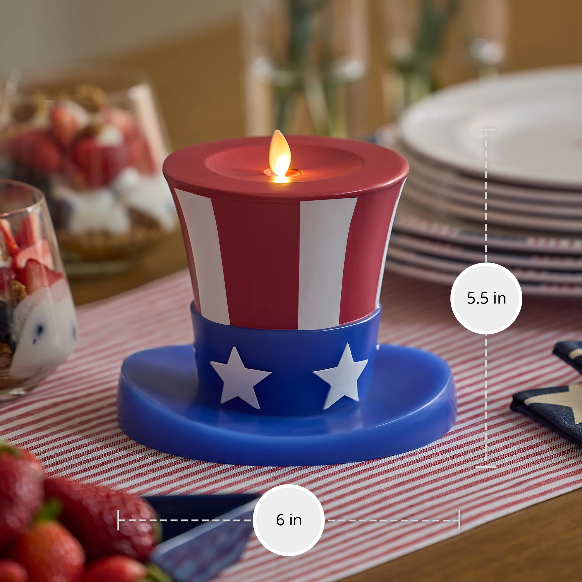 Red, White & Blue Flameless Candle Patriotic Hat - Image 5