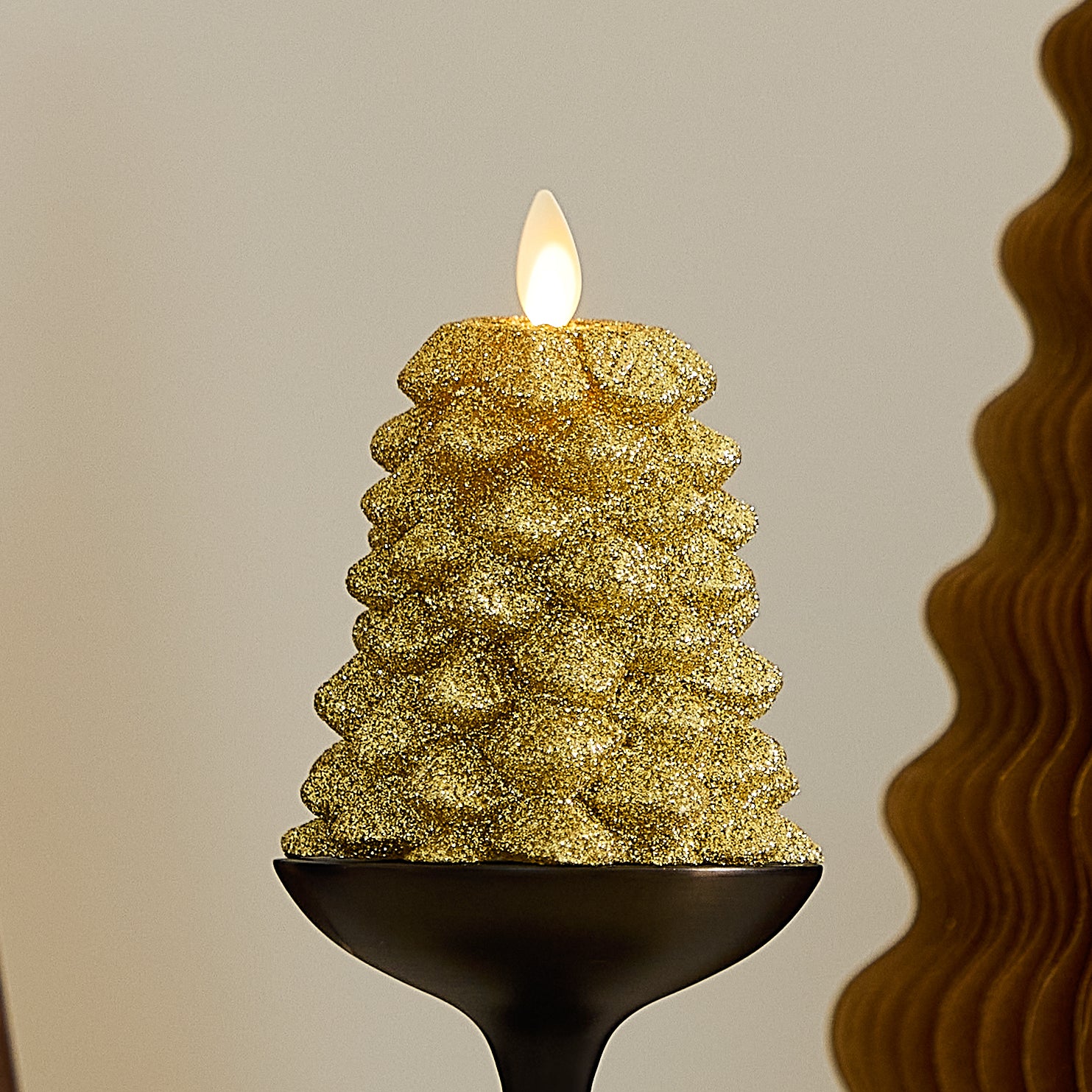 Rich Gold Glitter Flameless Candle North Tree - Image 12